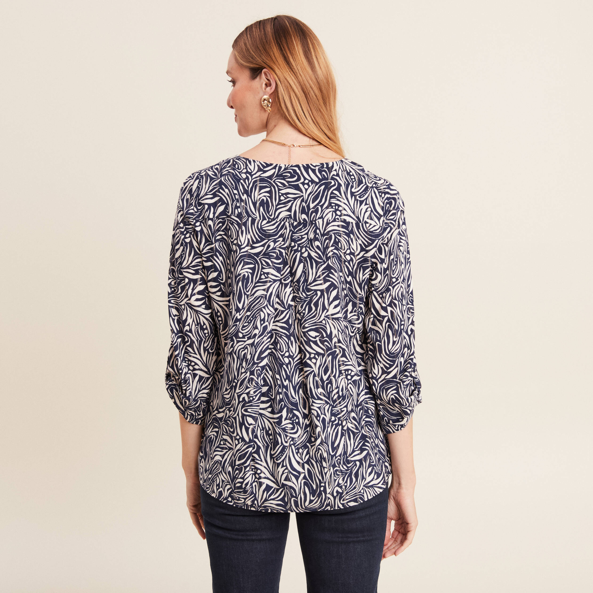 Blouse manches 3/4 bleu femme