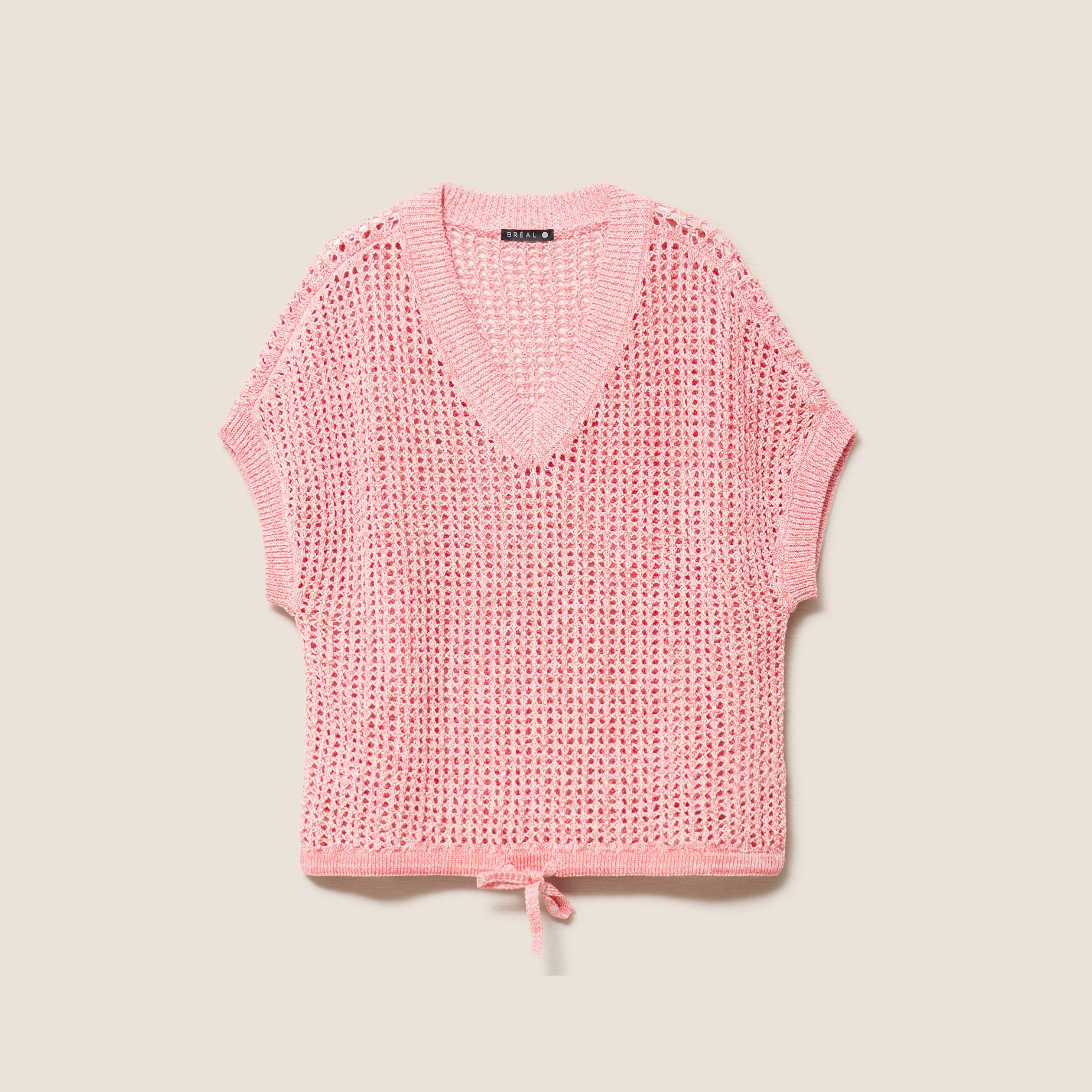 Pull col v manches courtes rouge femme
