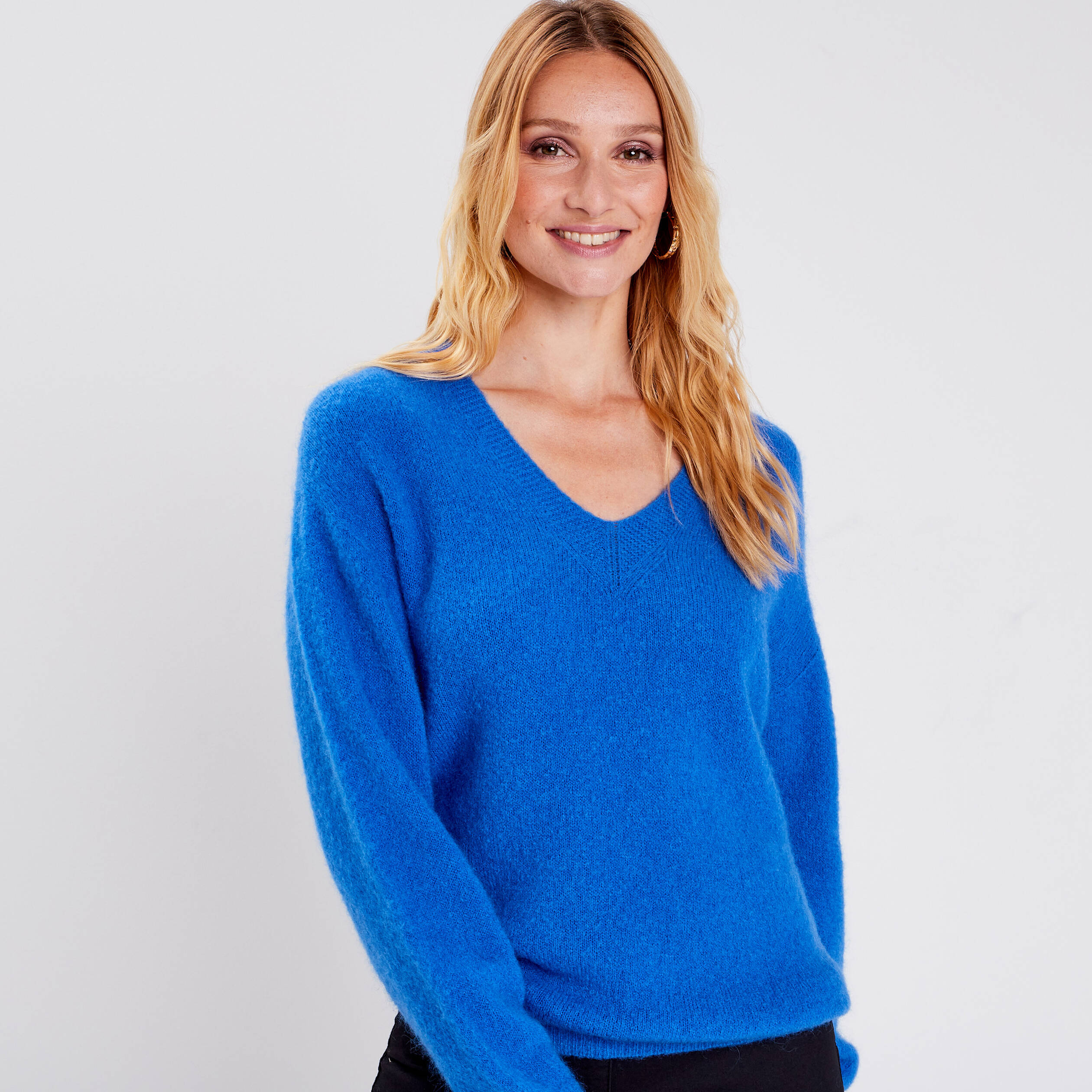Pull manches longues bleu femme