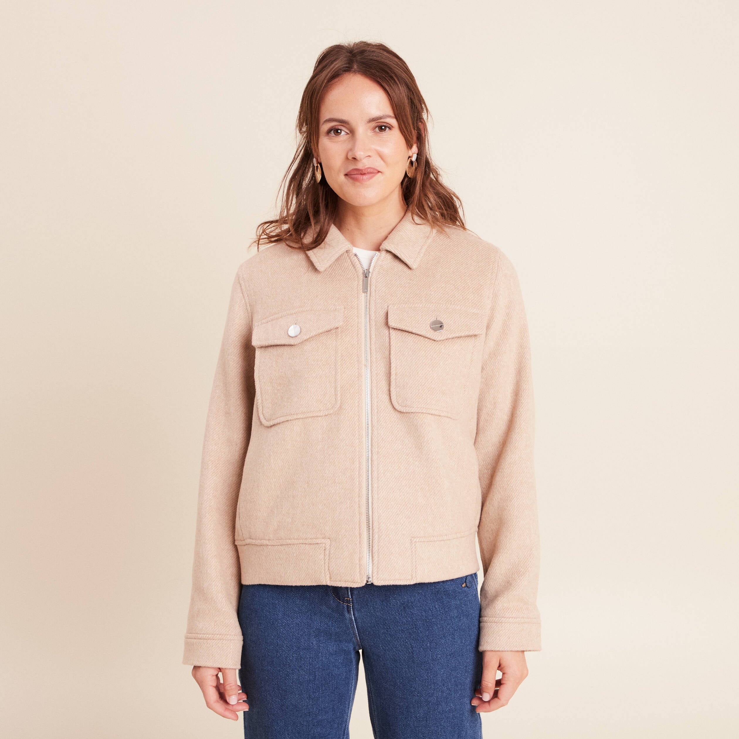 Veste manches longues doubl&eacute;e creme femme