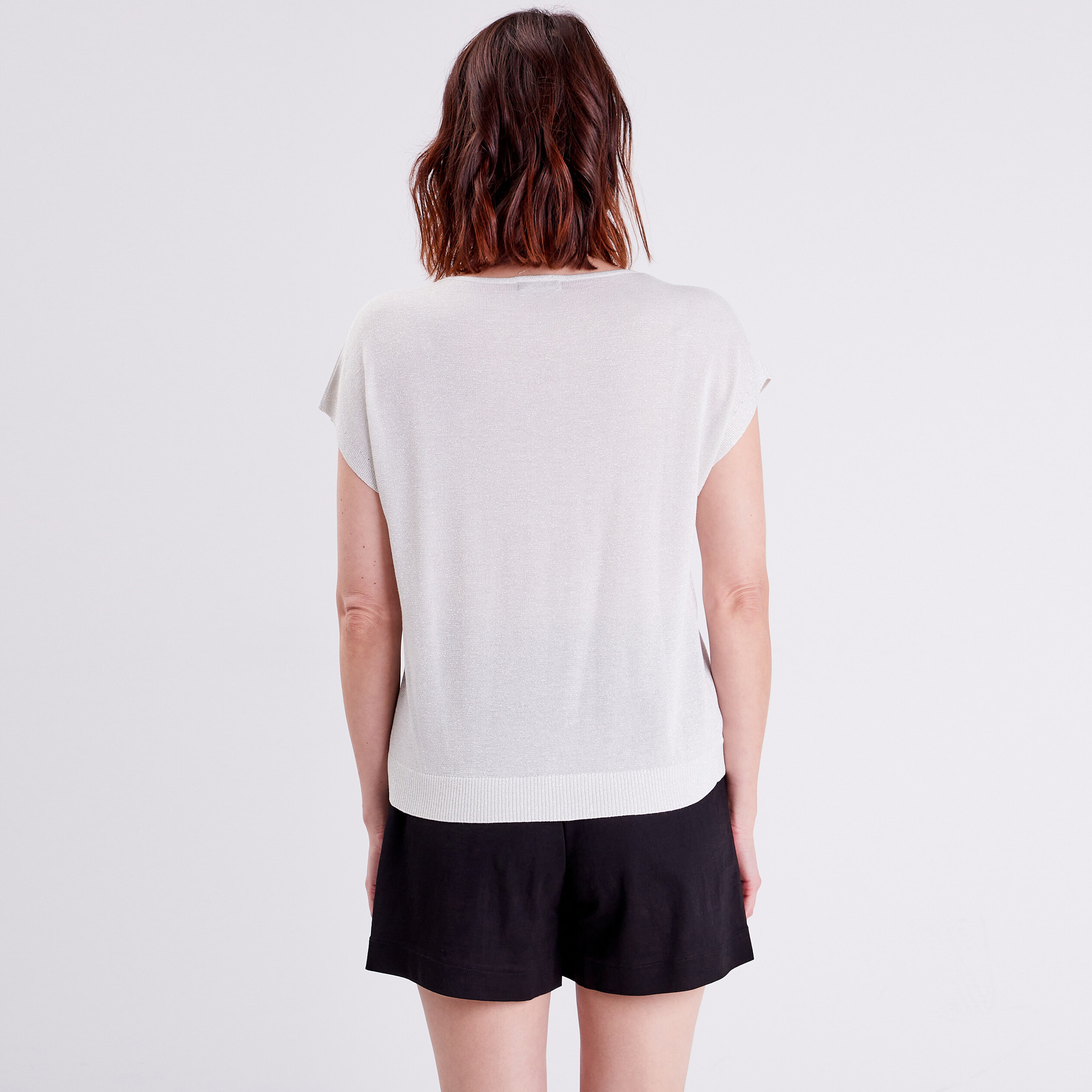 Pull à manches courtes ecru femme
