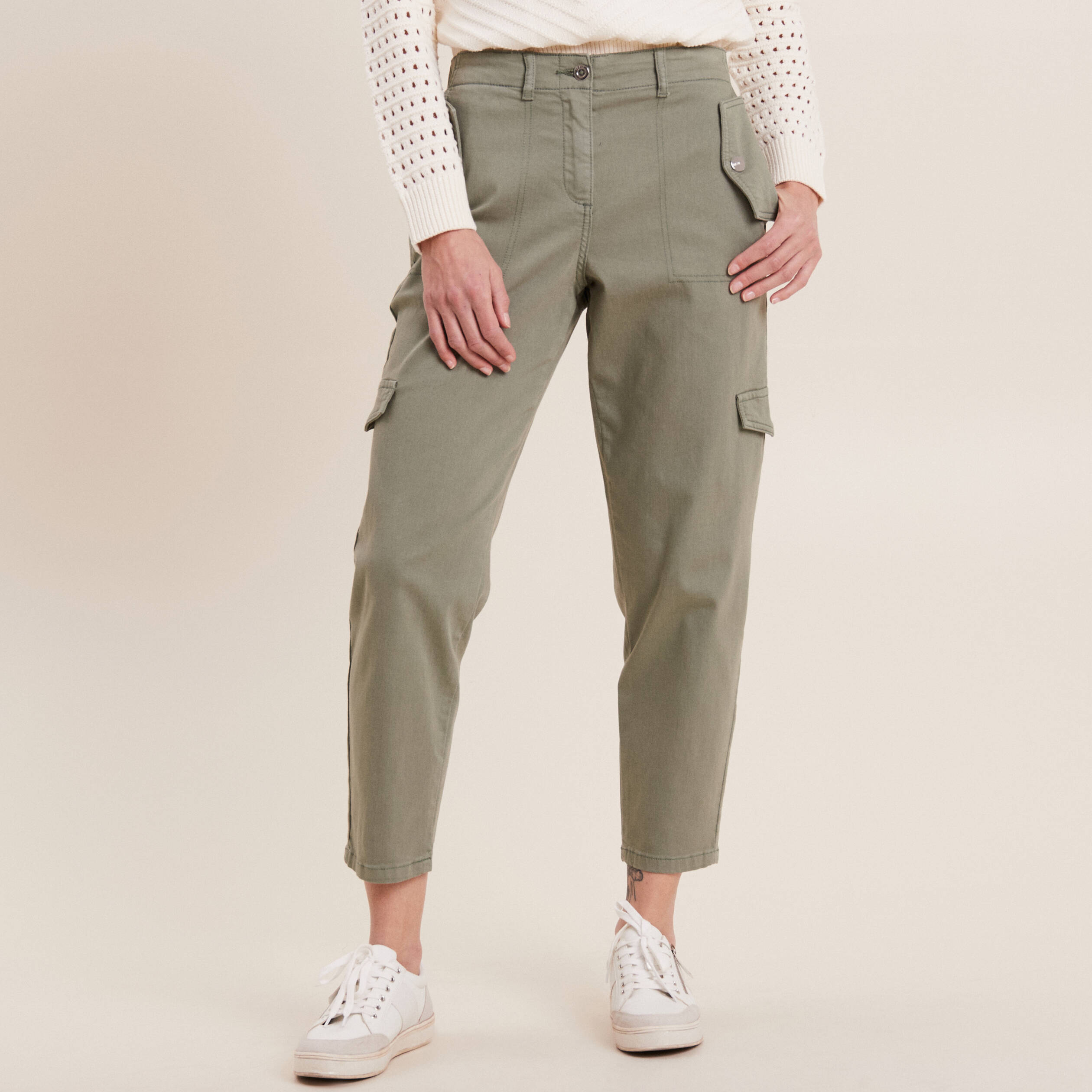 Pantalon taille haute top kaki femme