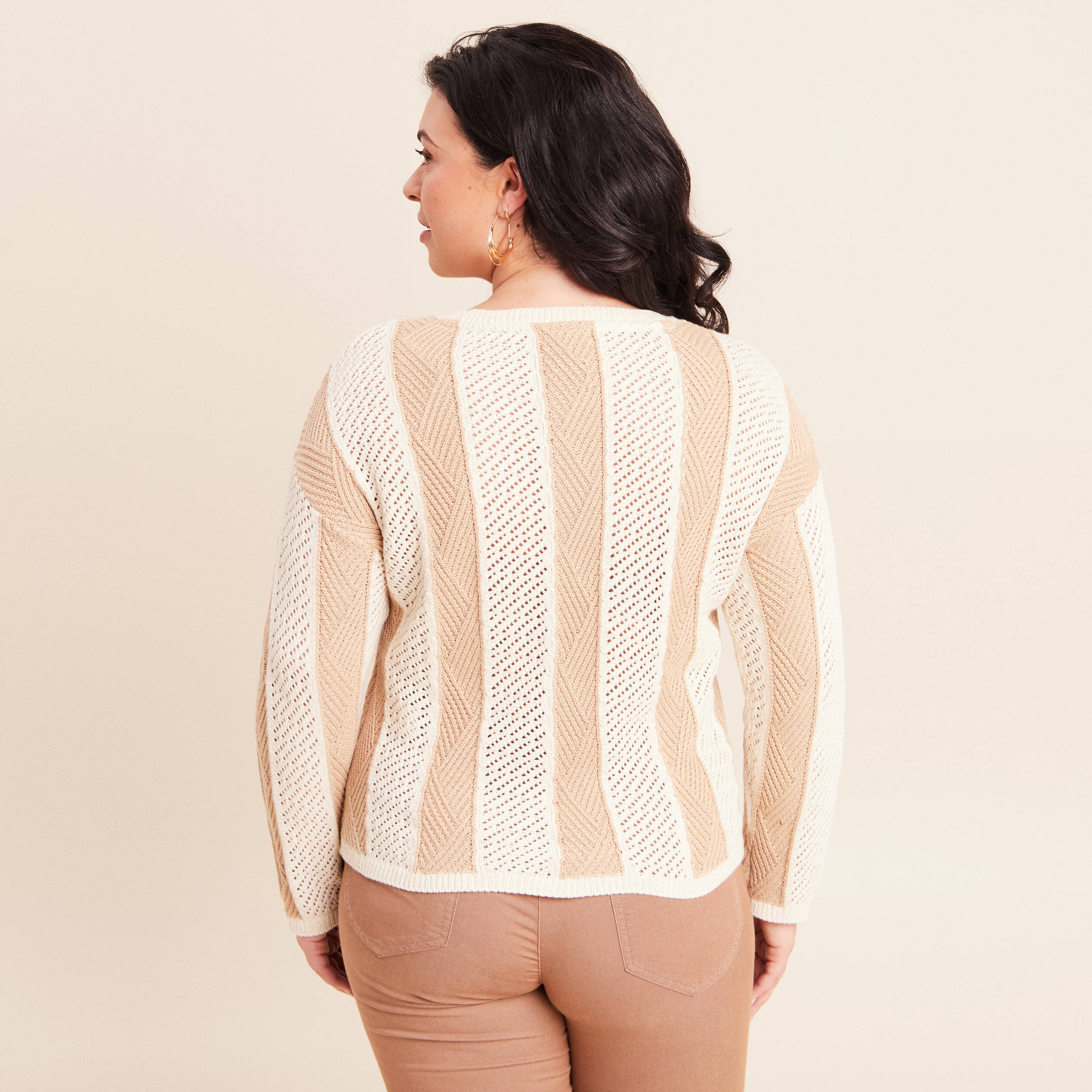 Pull col rond manches longues marron femme