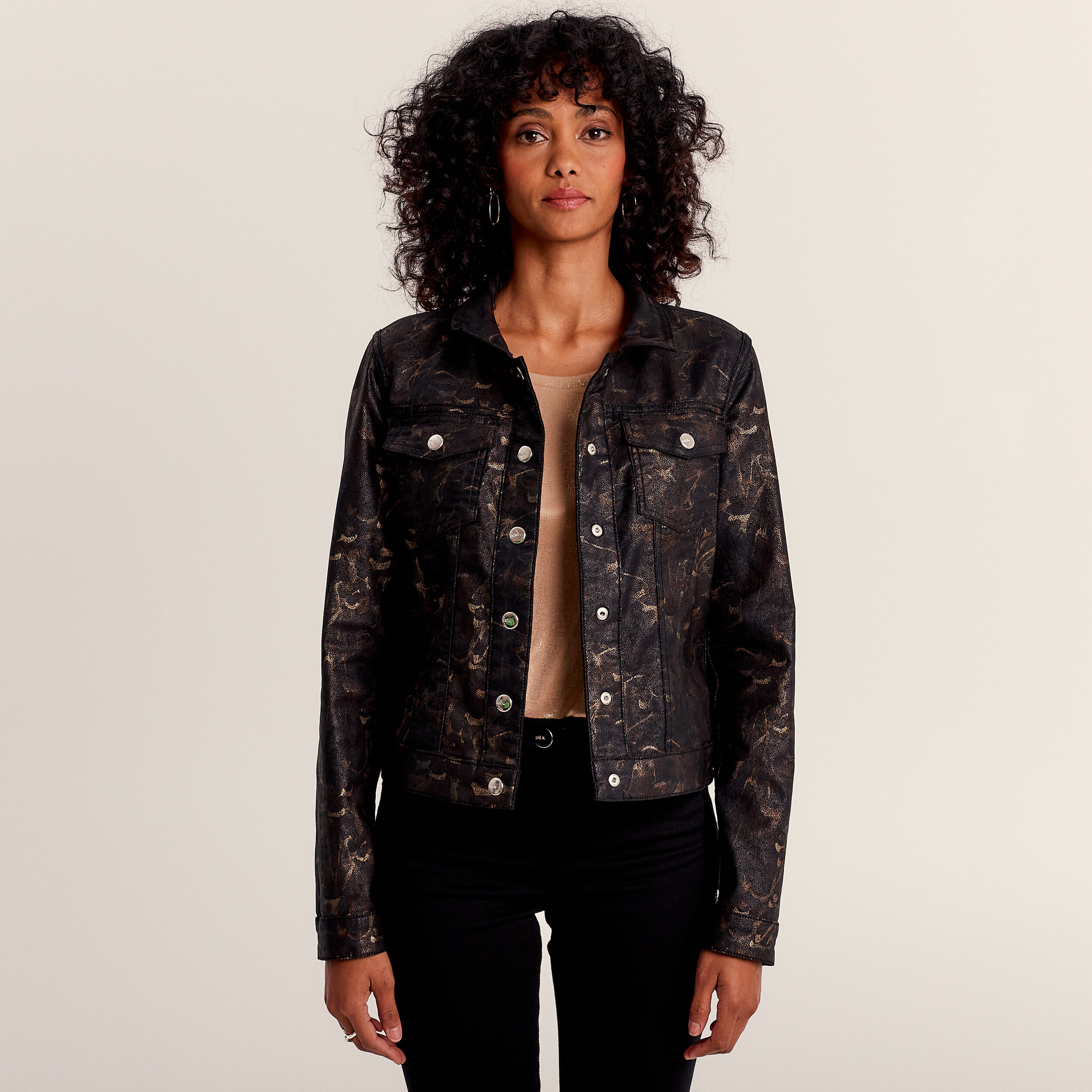 Veste droite réversible couleur bronze femme