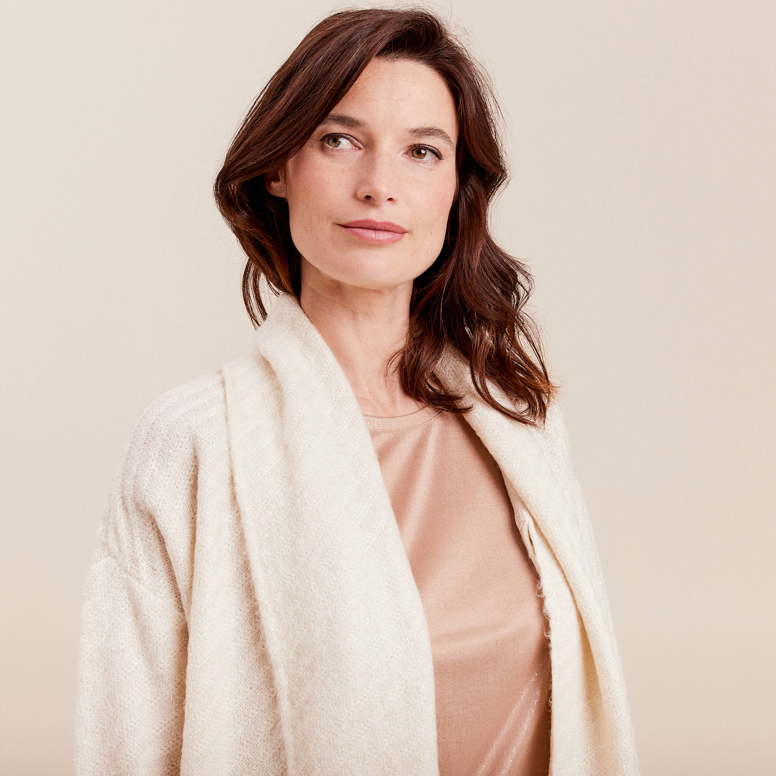 Gilet manches longues creme femme