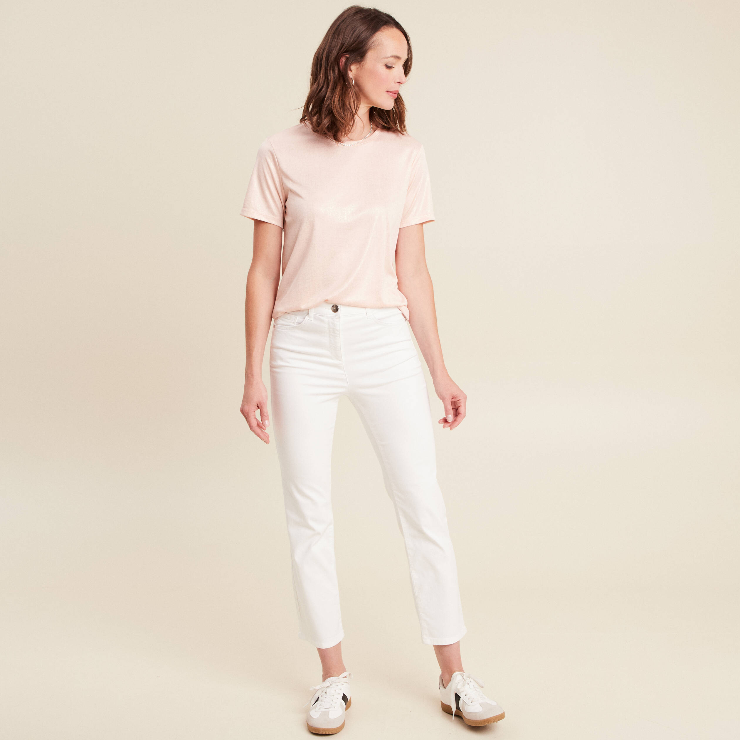 t shirt droit court satine col rond vieux rose femme t-shirt droit court satiné col rond vieux rose femme