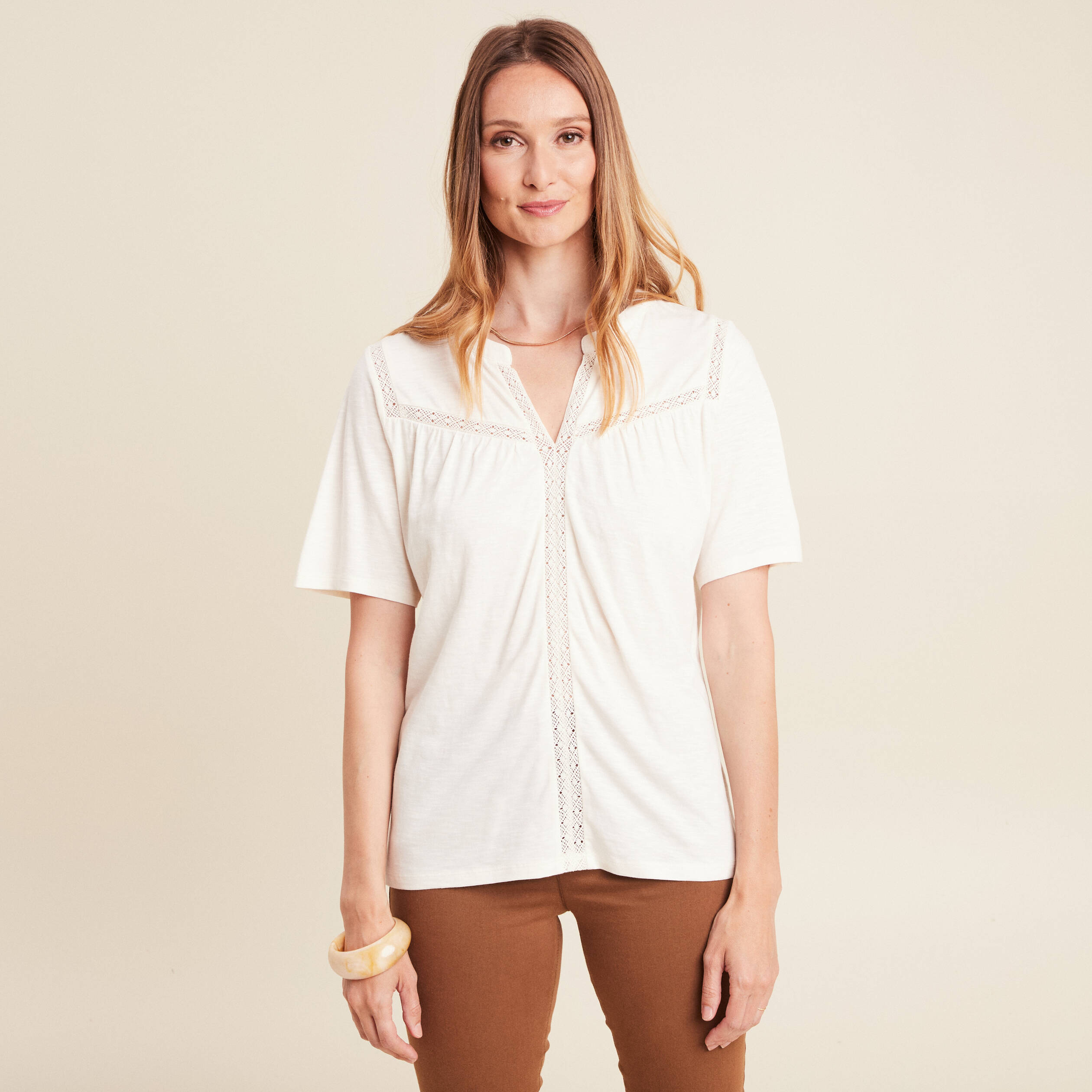 T-shirt manches courtes ecru femme