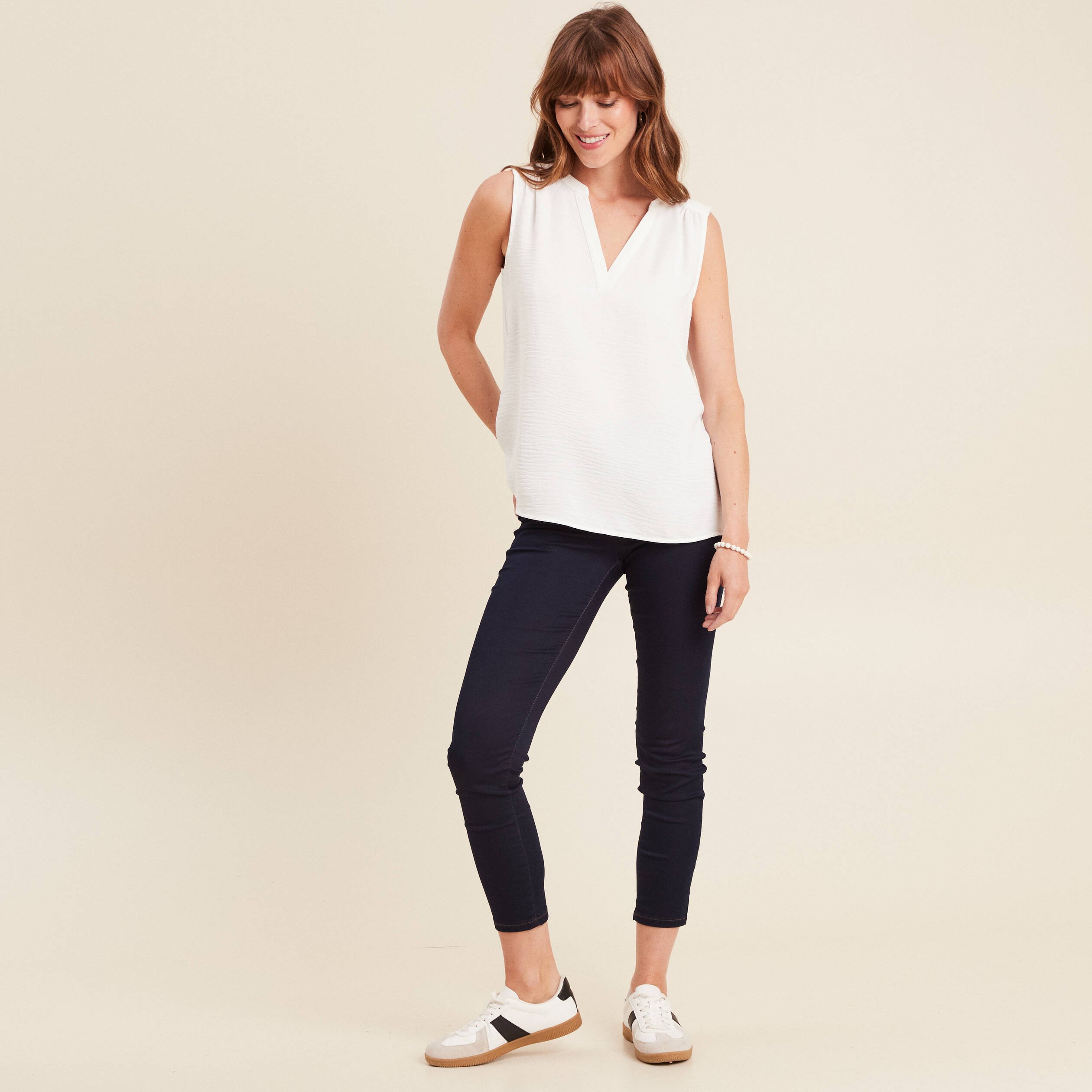 blouse ample col en v ecru femme Blouse ample col en V ecru femme