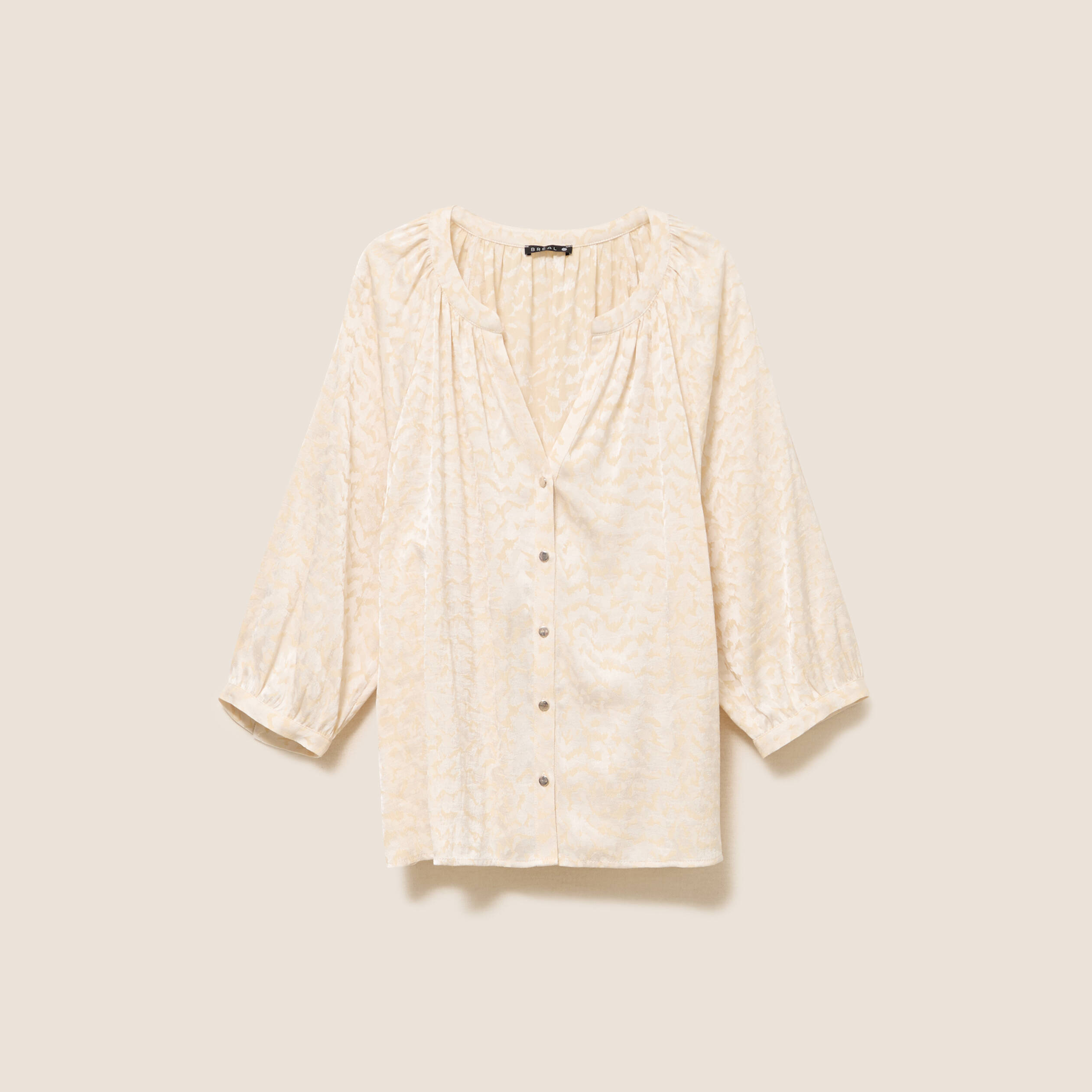 Chemise ample jacquard col v manches 3/4 blanc femme