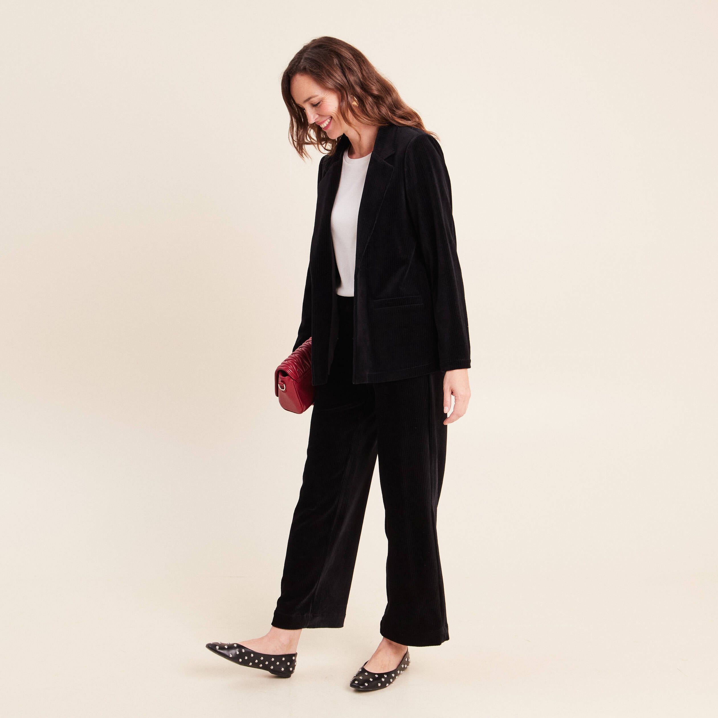 Blazer col tailleur doubl&eacute; noir femme