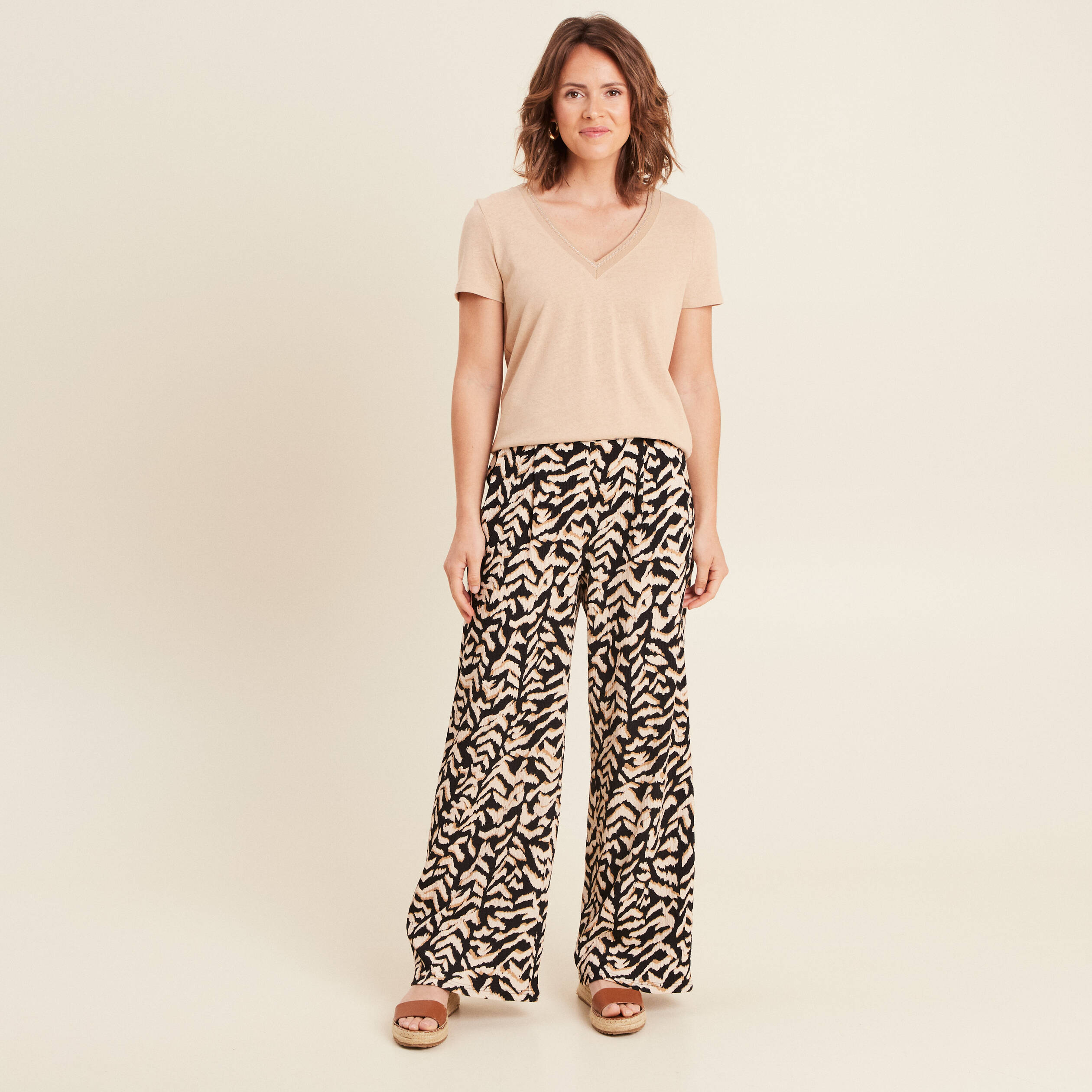Pantalon large taille haute noir femme