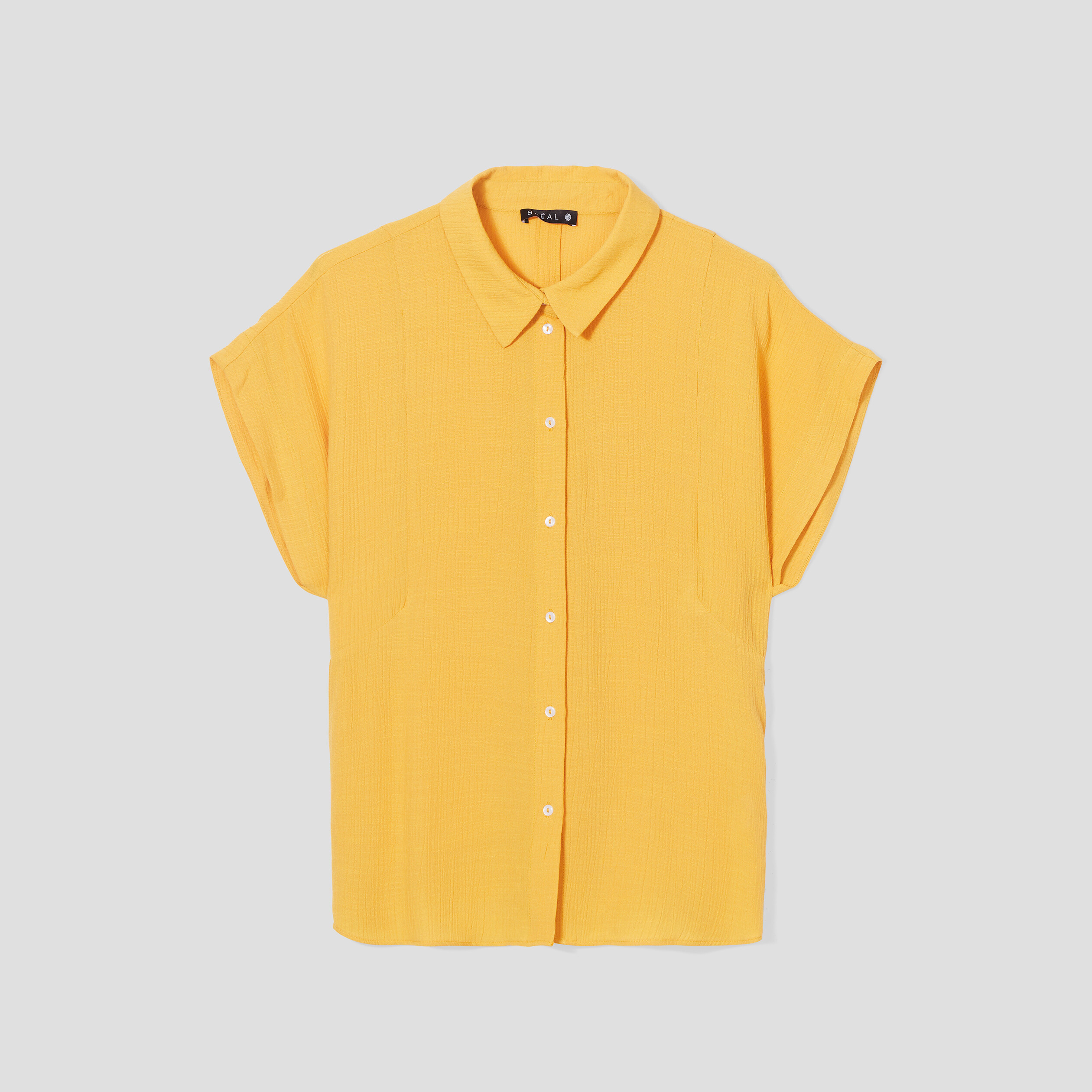 Chemise manches courtes jaune moutarde femme