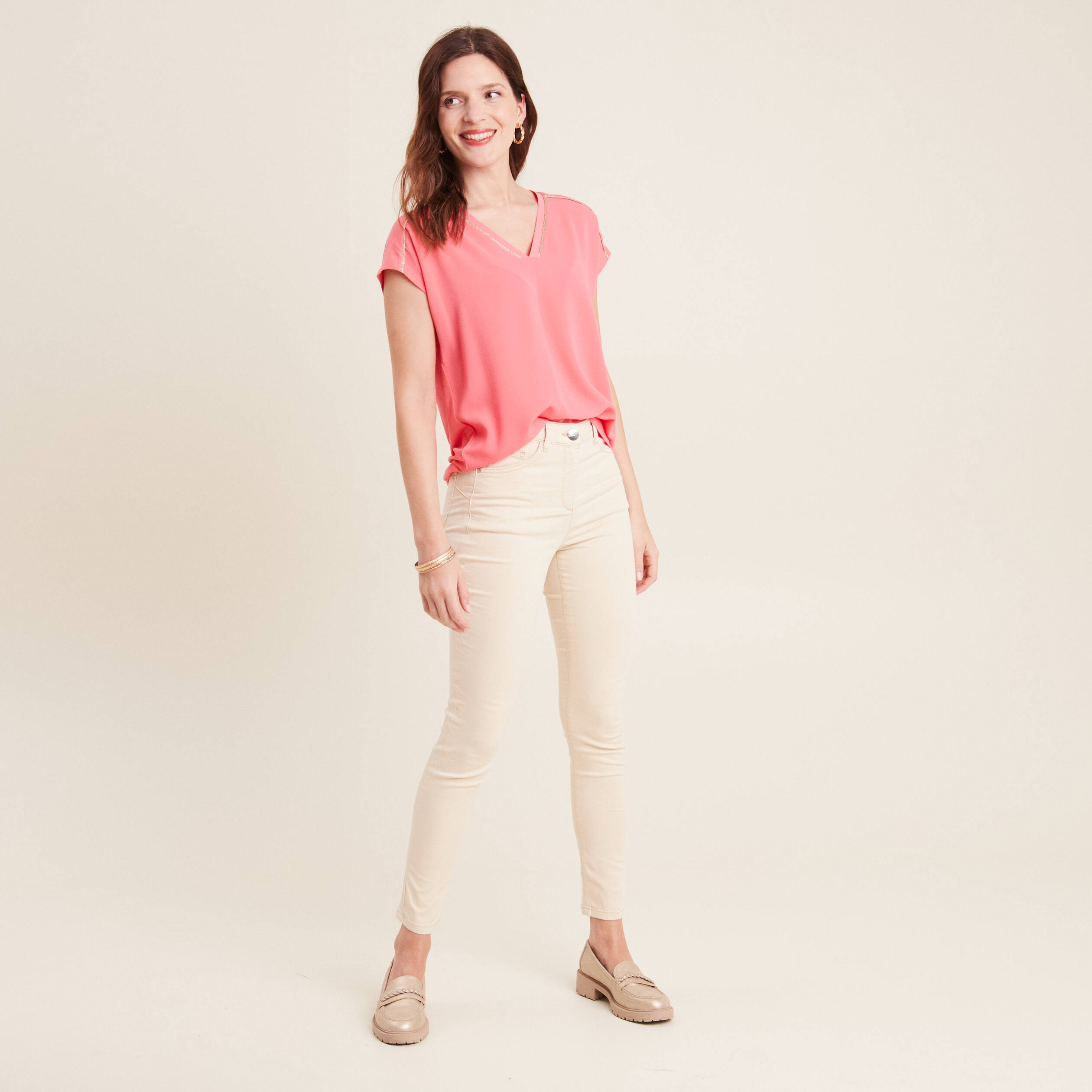 T-shirt manches courtes rose fushia femme
