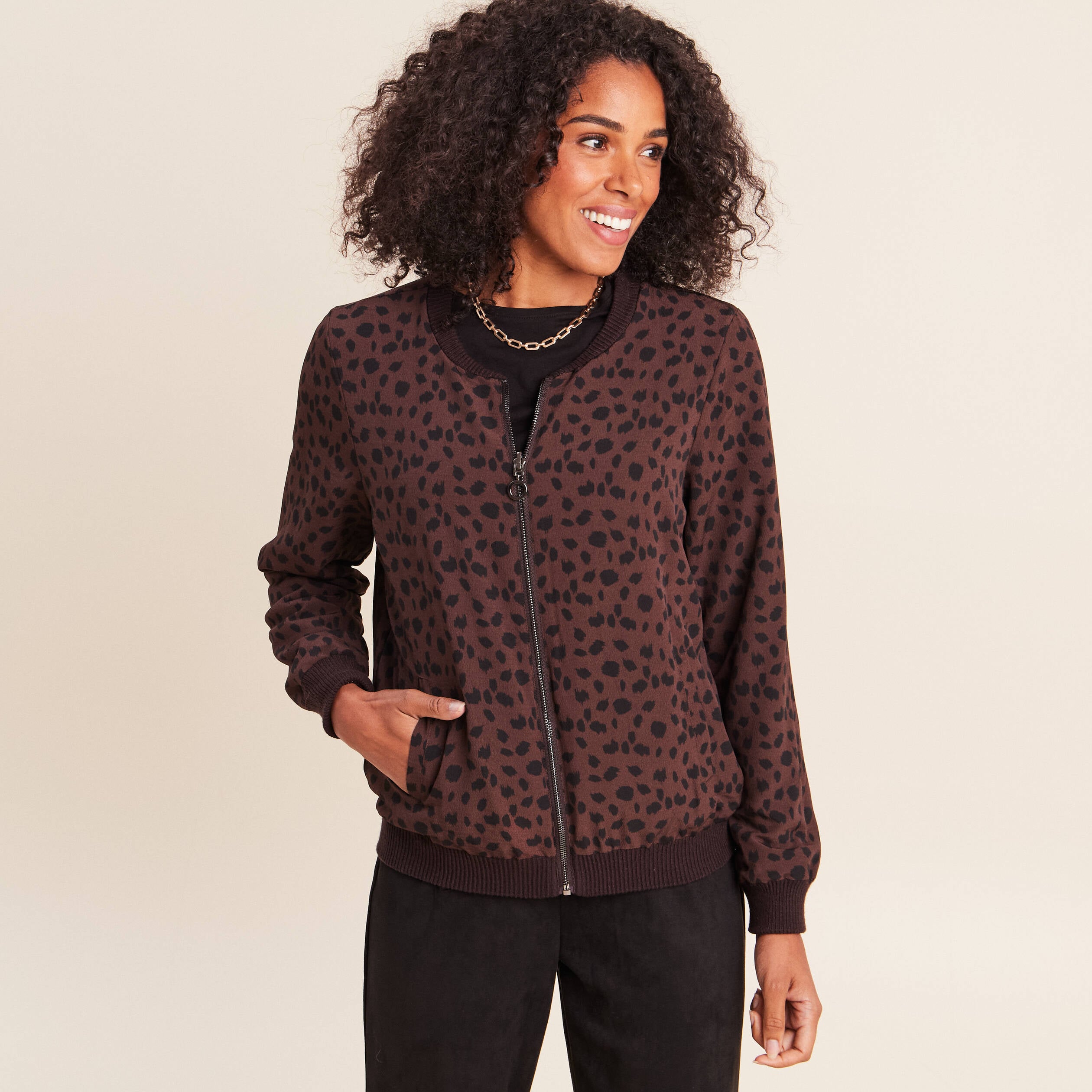 Gilet r&eacute;versible manches longues marron fonc&eacute; femme