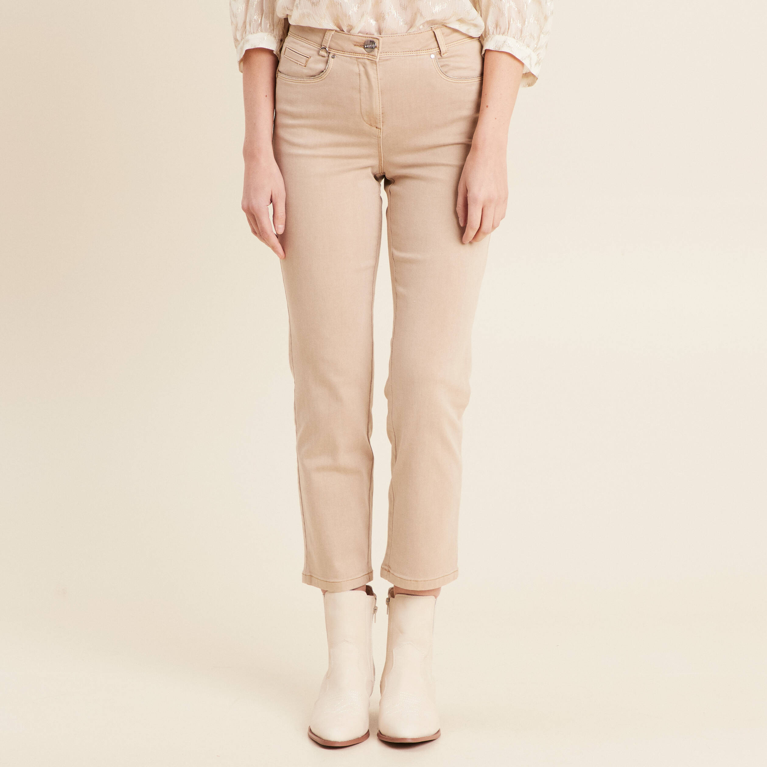jean droit 78eme denim beige femme Jean droit 7/8ème denim beige femme