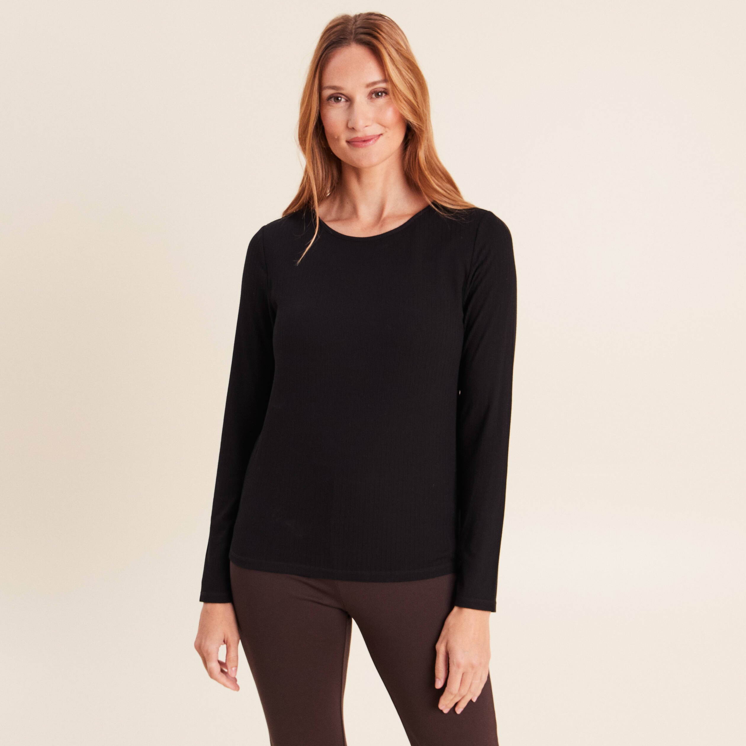 T-shirt thermique ajust&eacute; manches longues noir femme