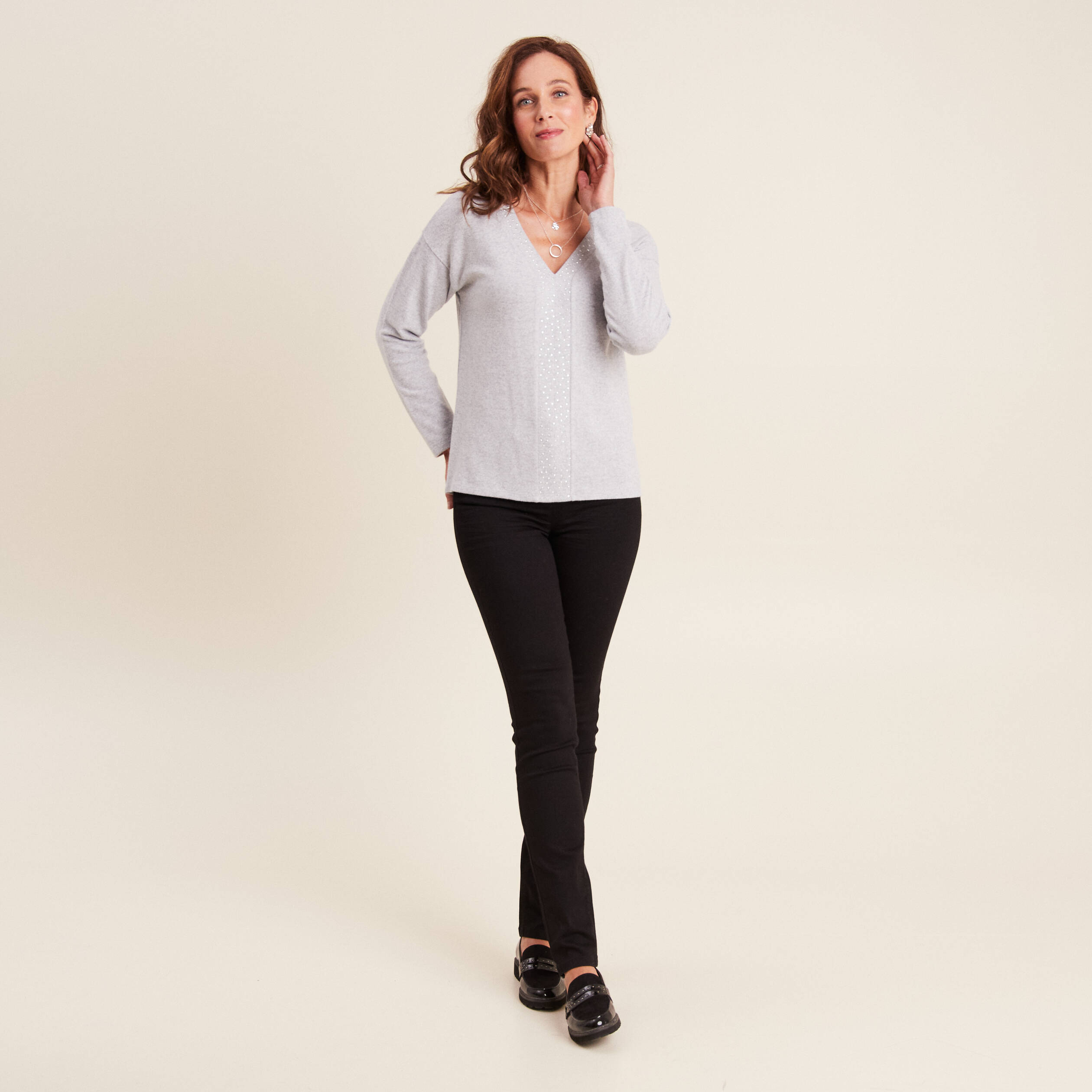 T-shirt manches longues gris clair femme