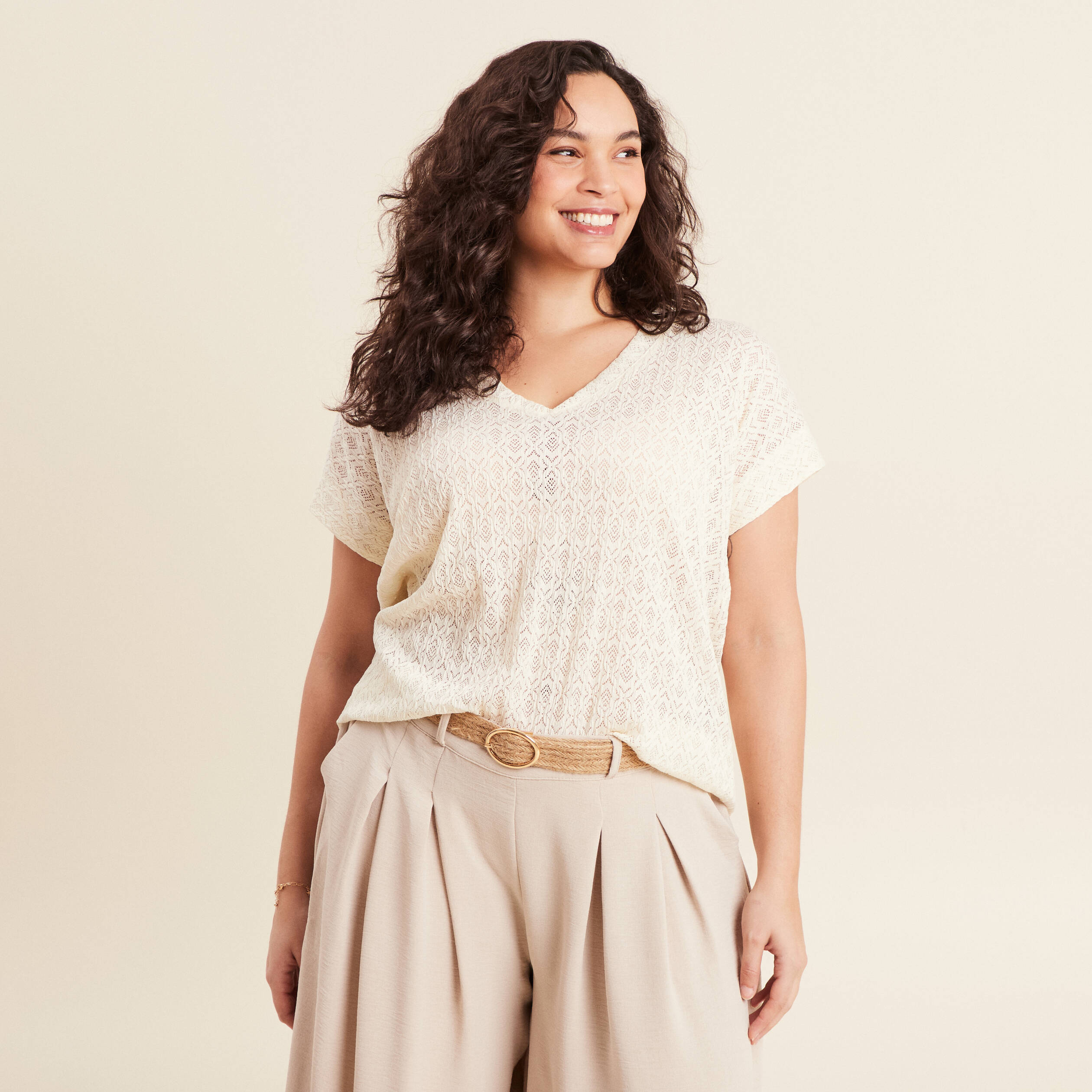 T-shirt manches courtes ecru femme