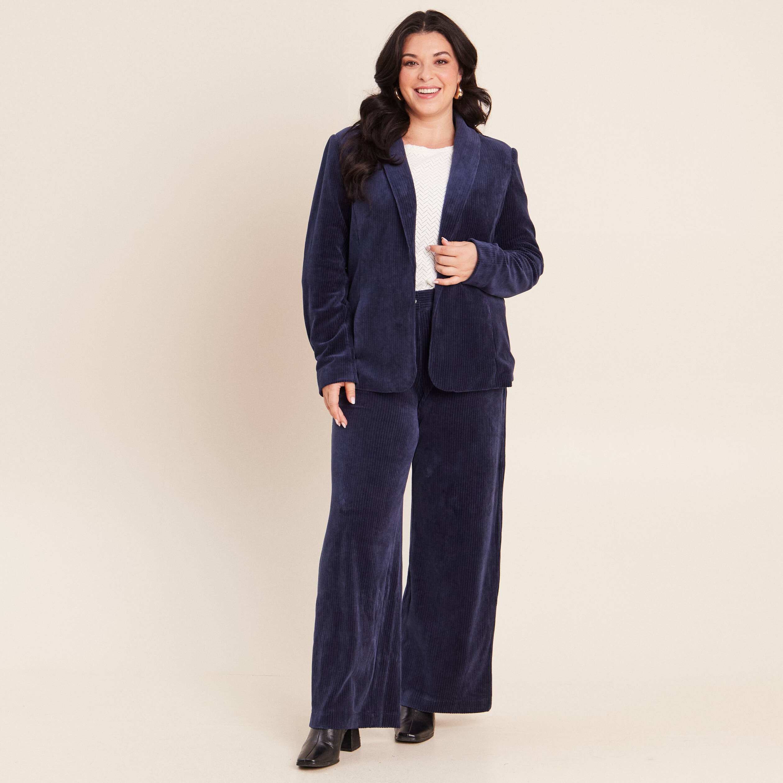 Veste tailleur velours bleu marine femme