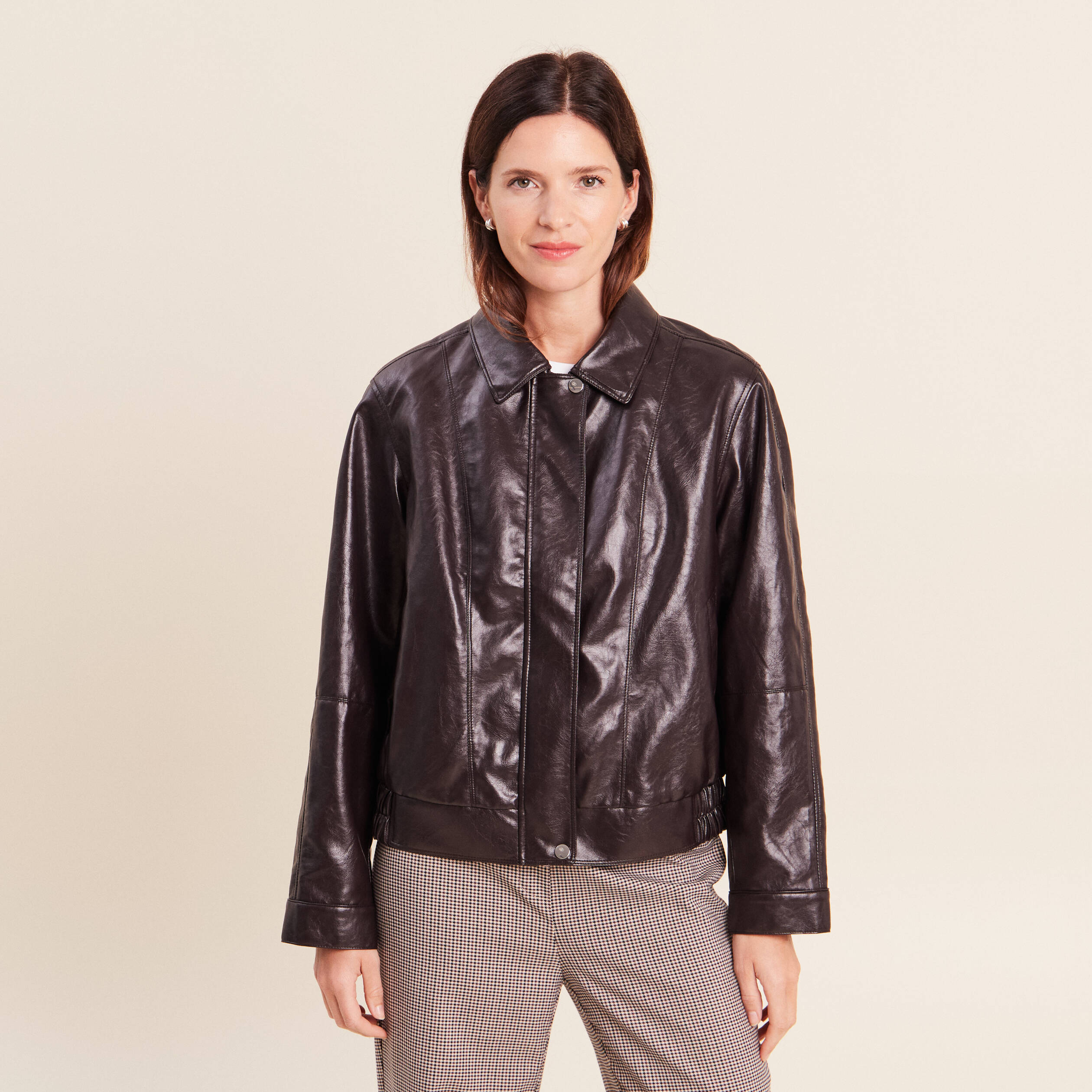 Blouson col montant marron femme