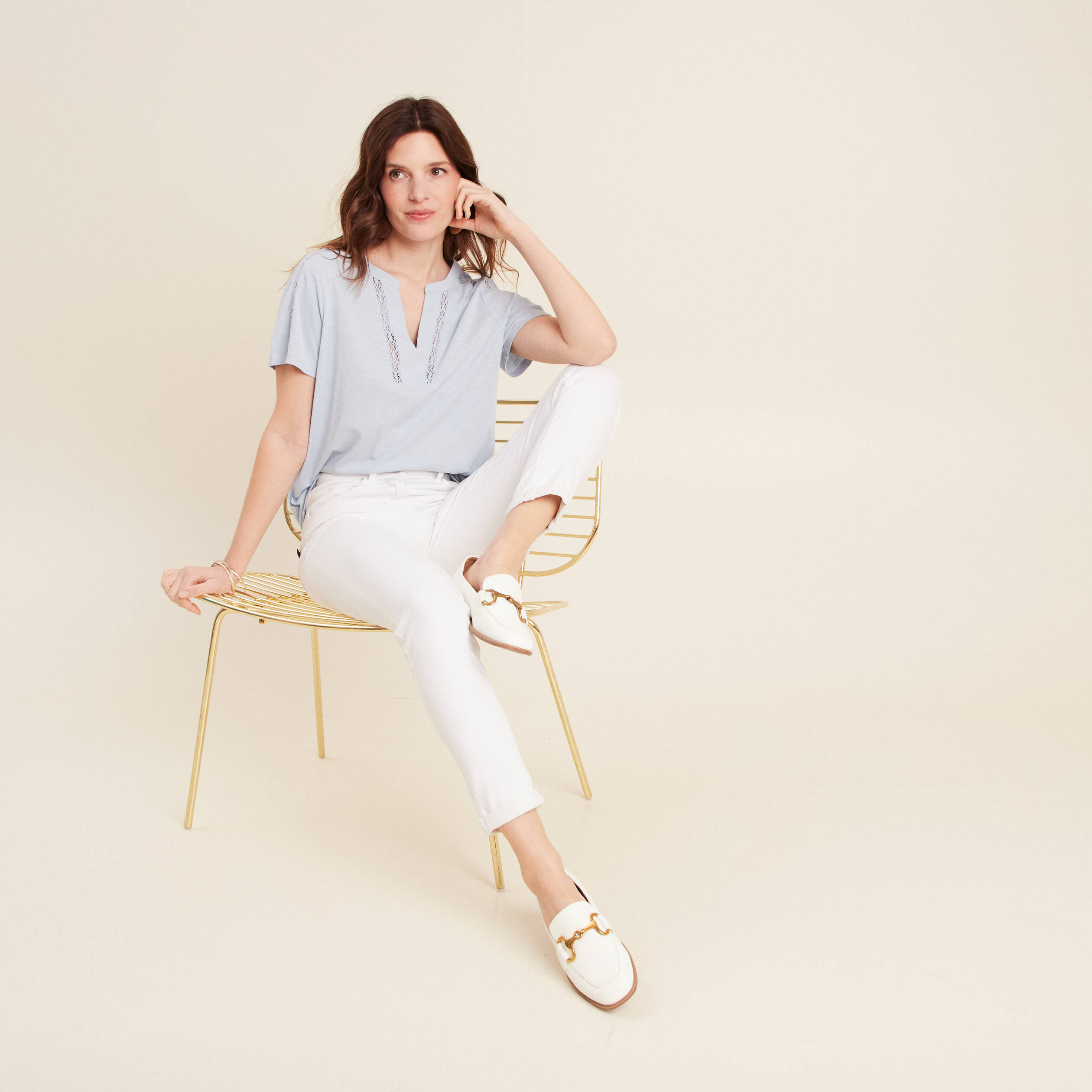T-shirt manches courtes bleu clair femme