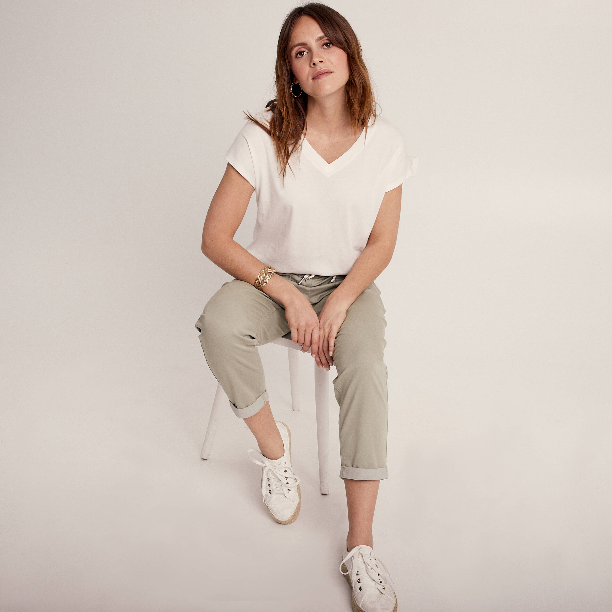 Pantalon coupe mom 7/8&egrave;me vert clair femme