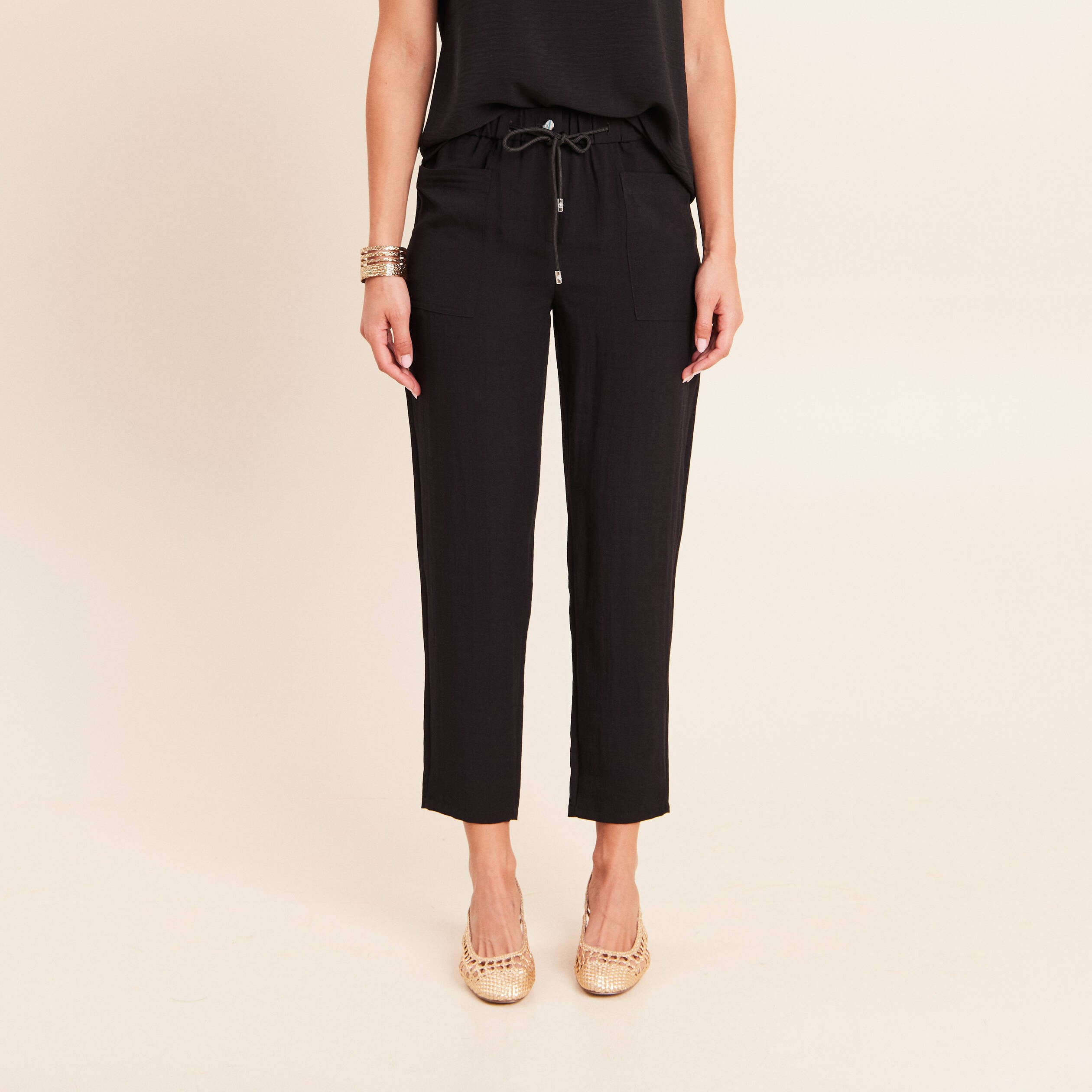 Pantalon mom 7/8&egrave;me en coton noir femme
