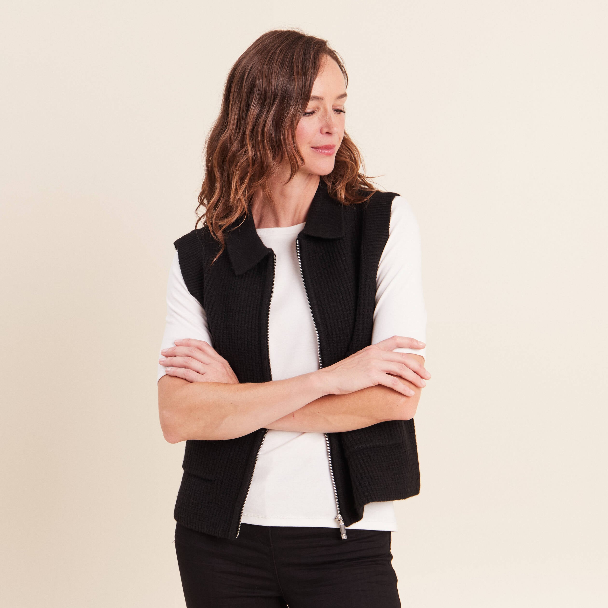 Gilet zipp&eacute; sans manches noir femme
