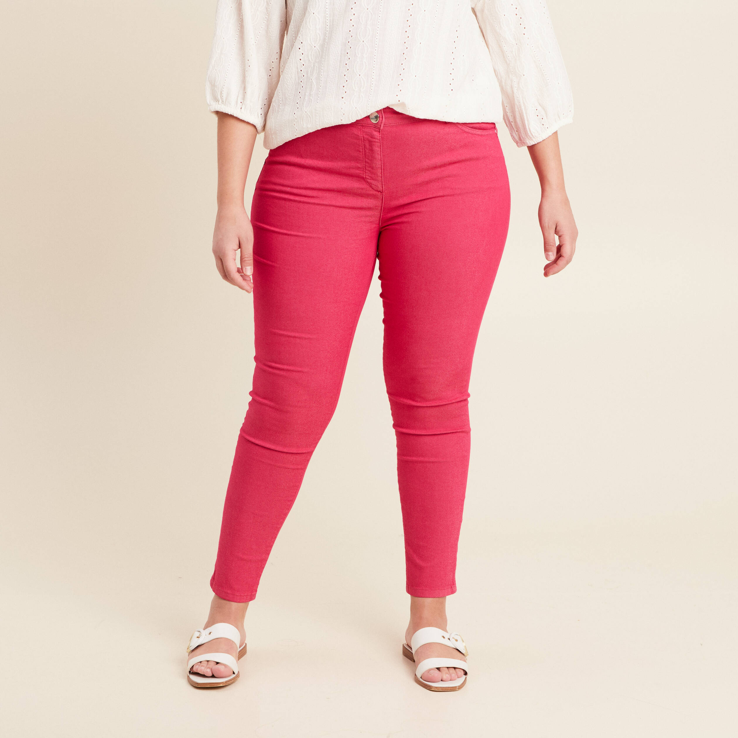 Pantalon léger taille standard 7/8ème rose fushia femme