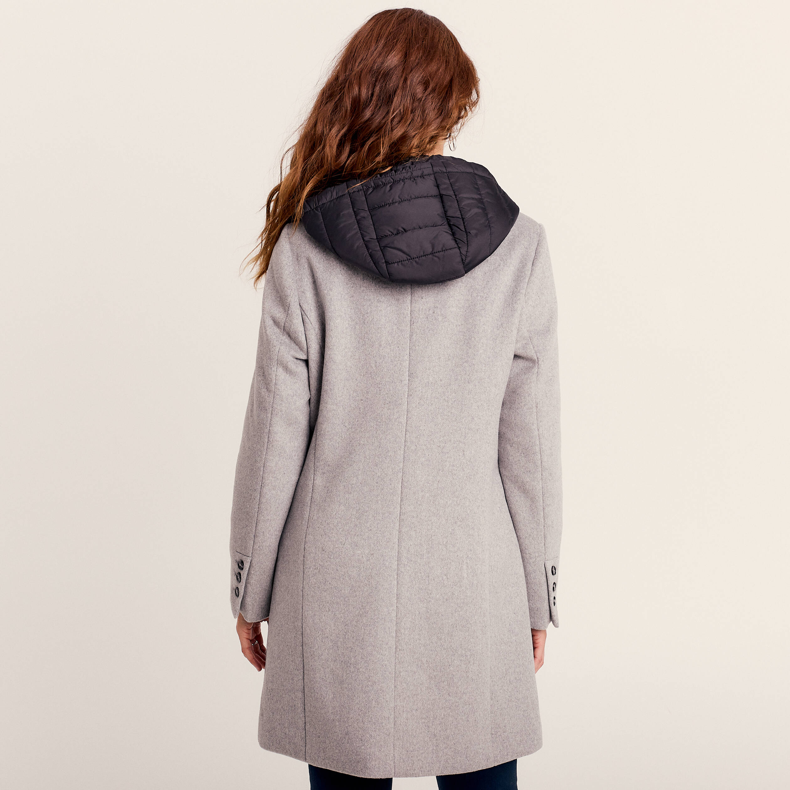 Manteau 2 en 1 droit &agrave; capuche gris clair femme