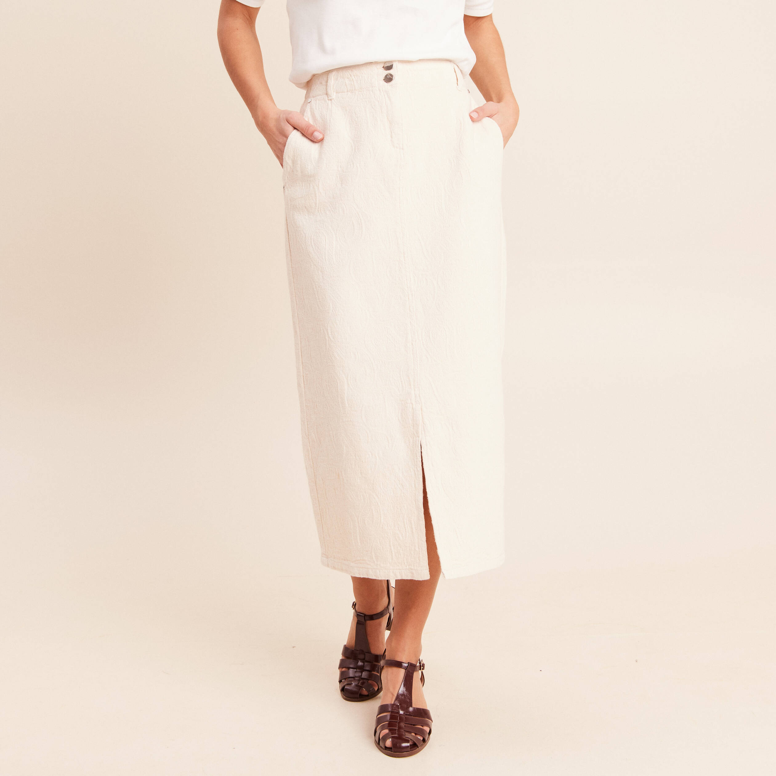 Jupe en coton taille standard ivoire femme