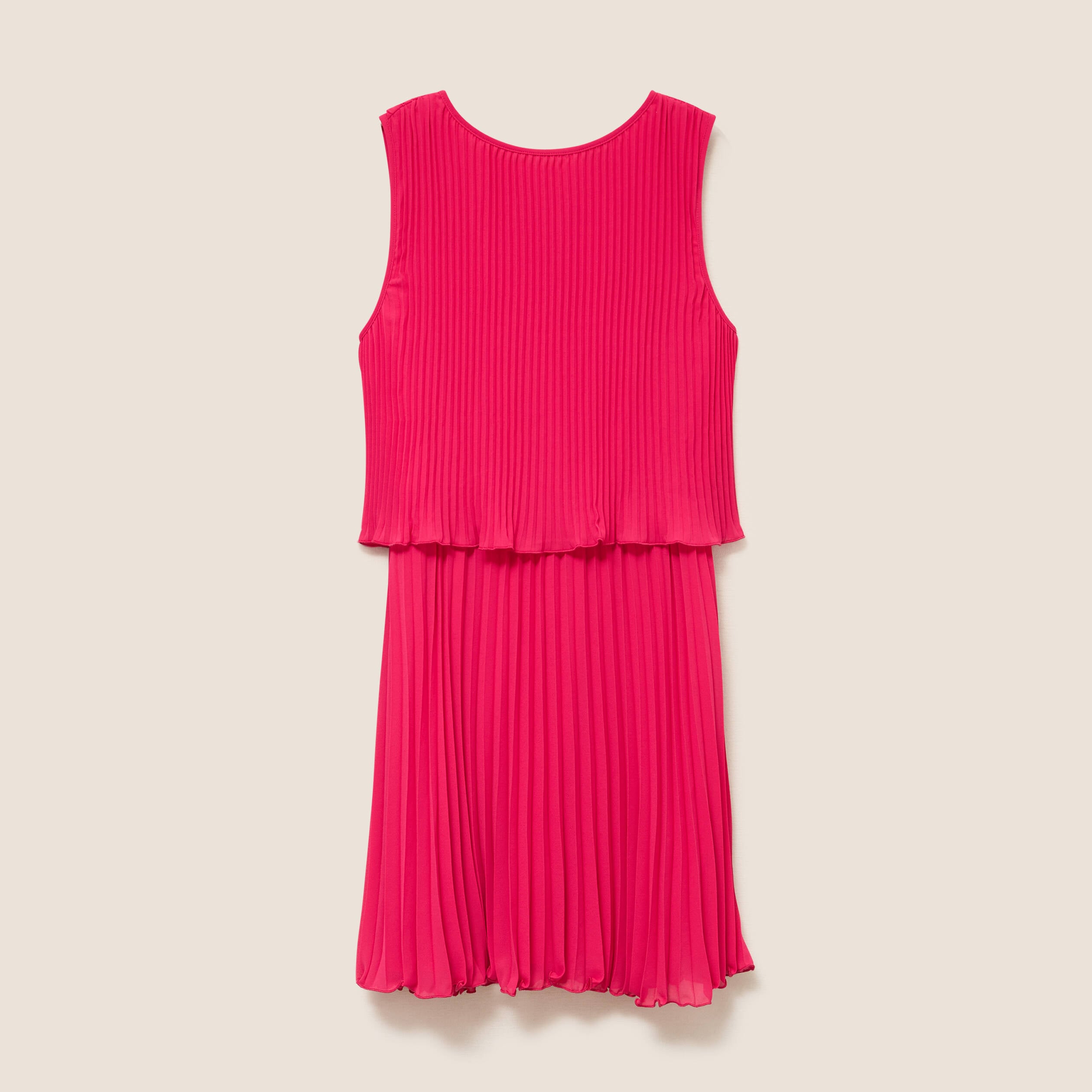 Robe pliss&eacute;e sans manches col rond rose fushia femme