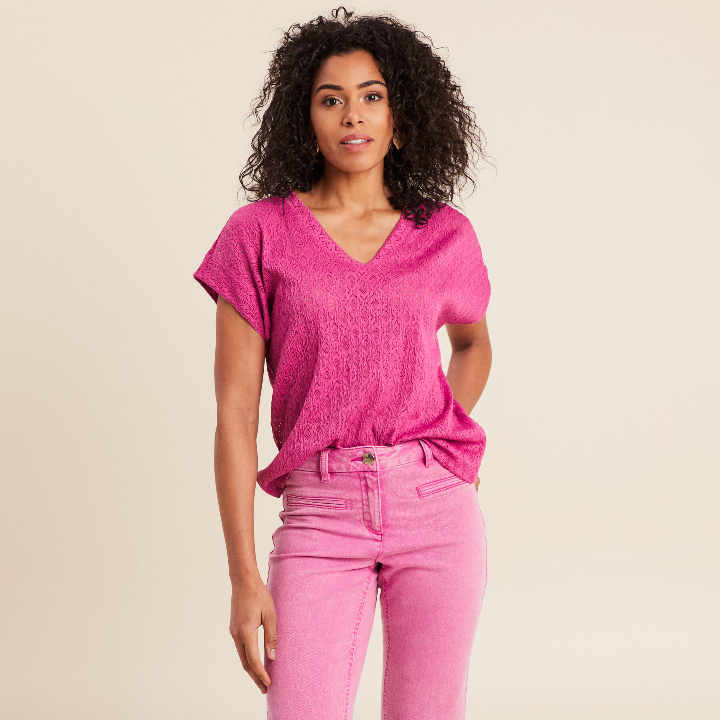 T-shirt manches courtes rose femme