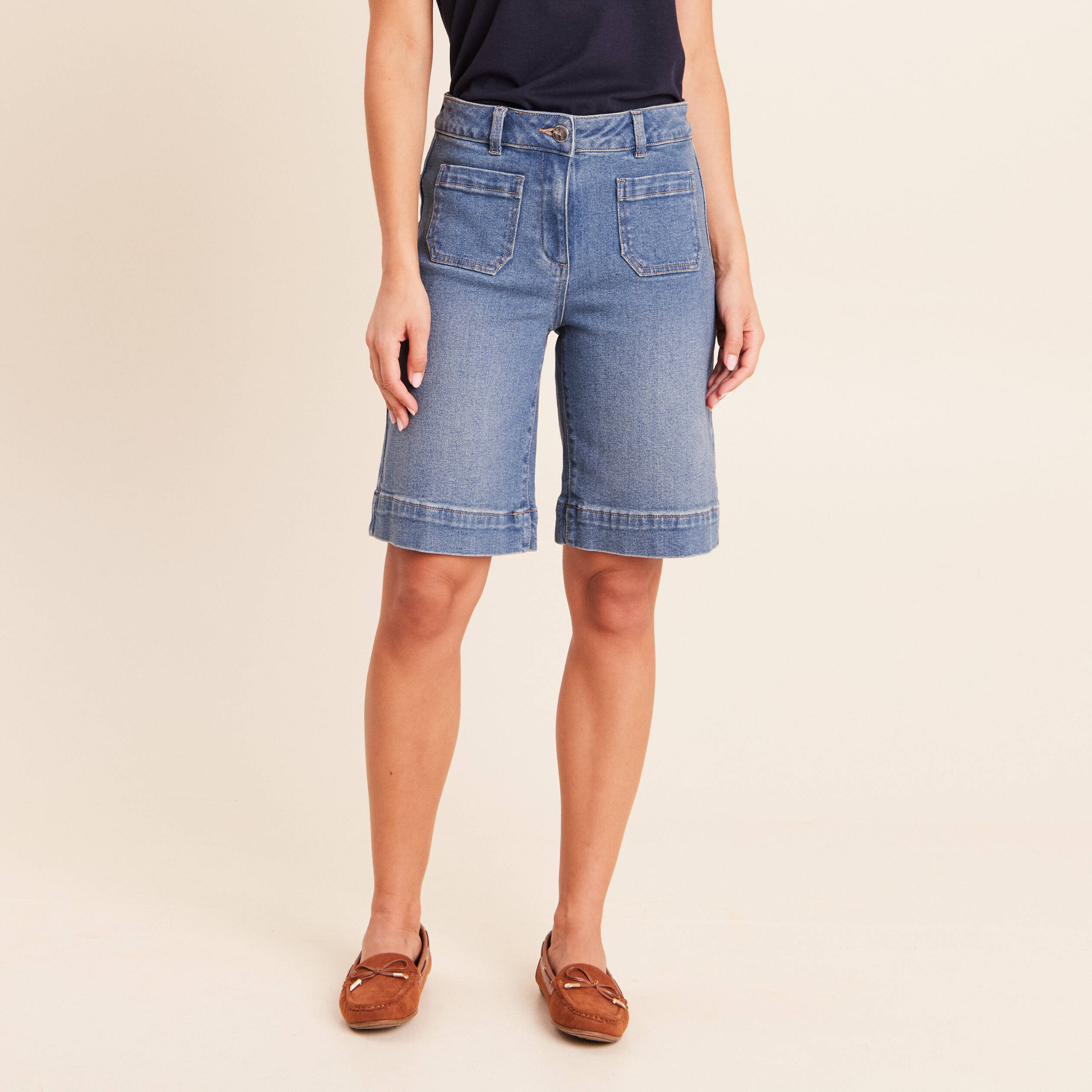 Bermuda en denim denim stone femme