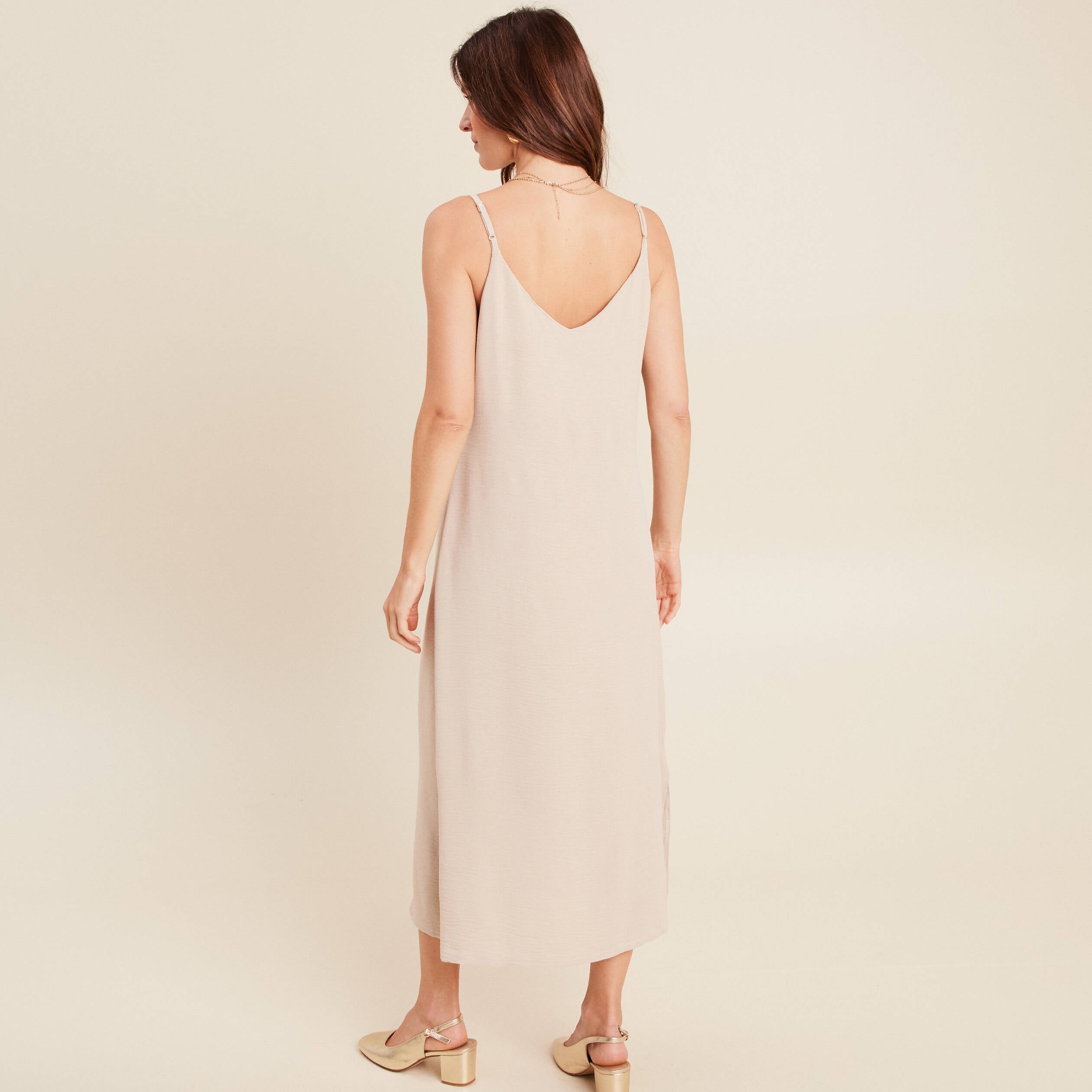 Robe 2 en 1 col rond gris clair femme