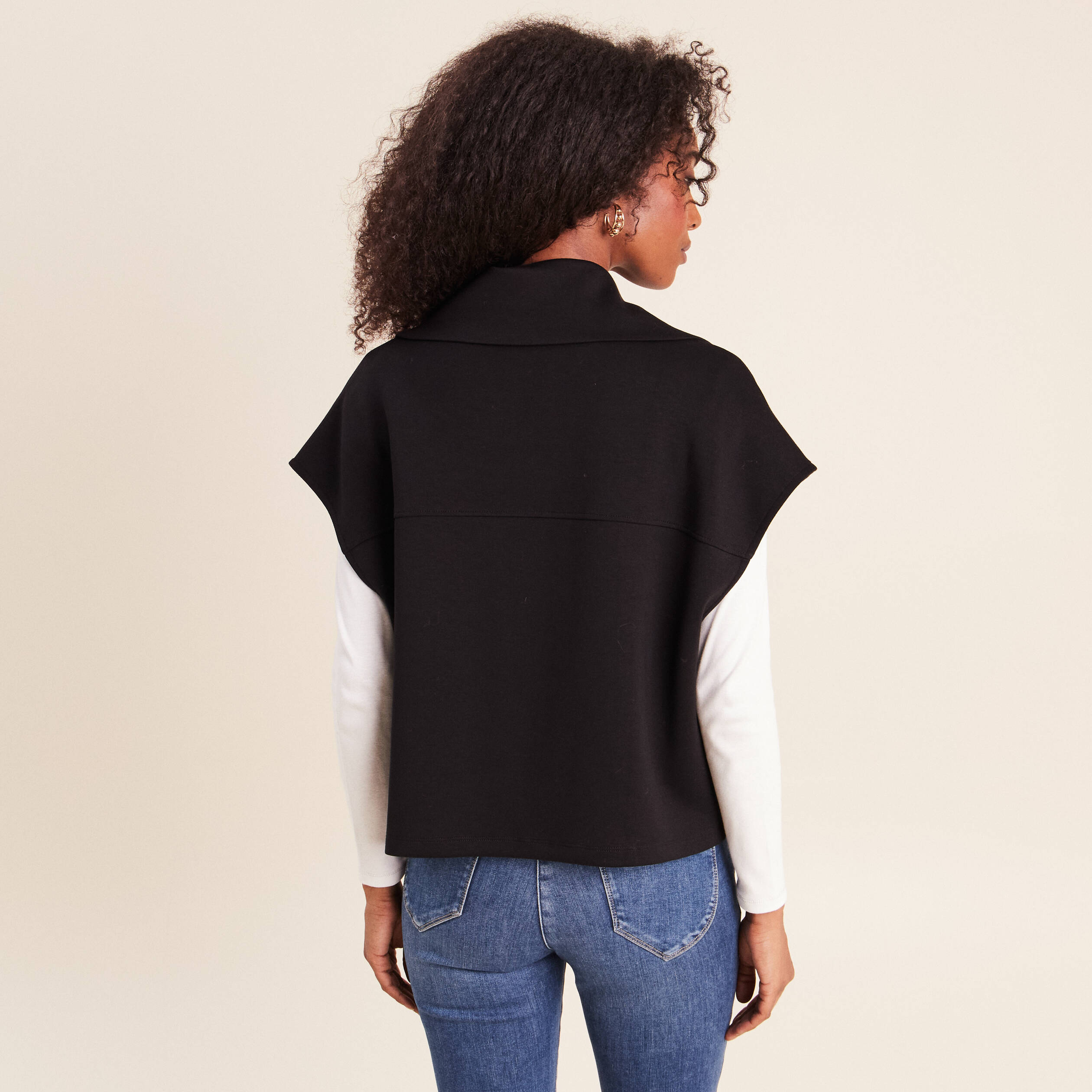 Gilet manches courtes col camionneur noir femme