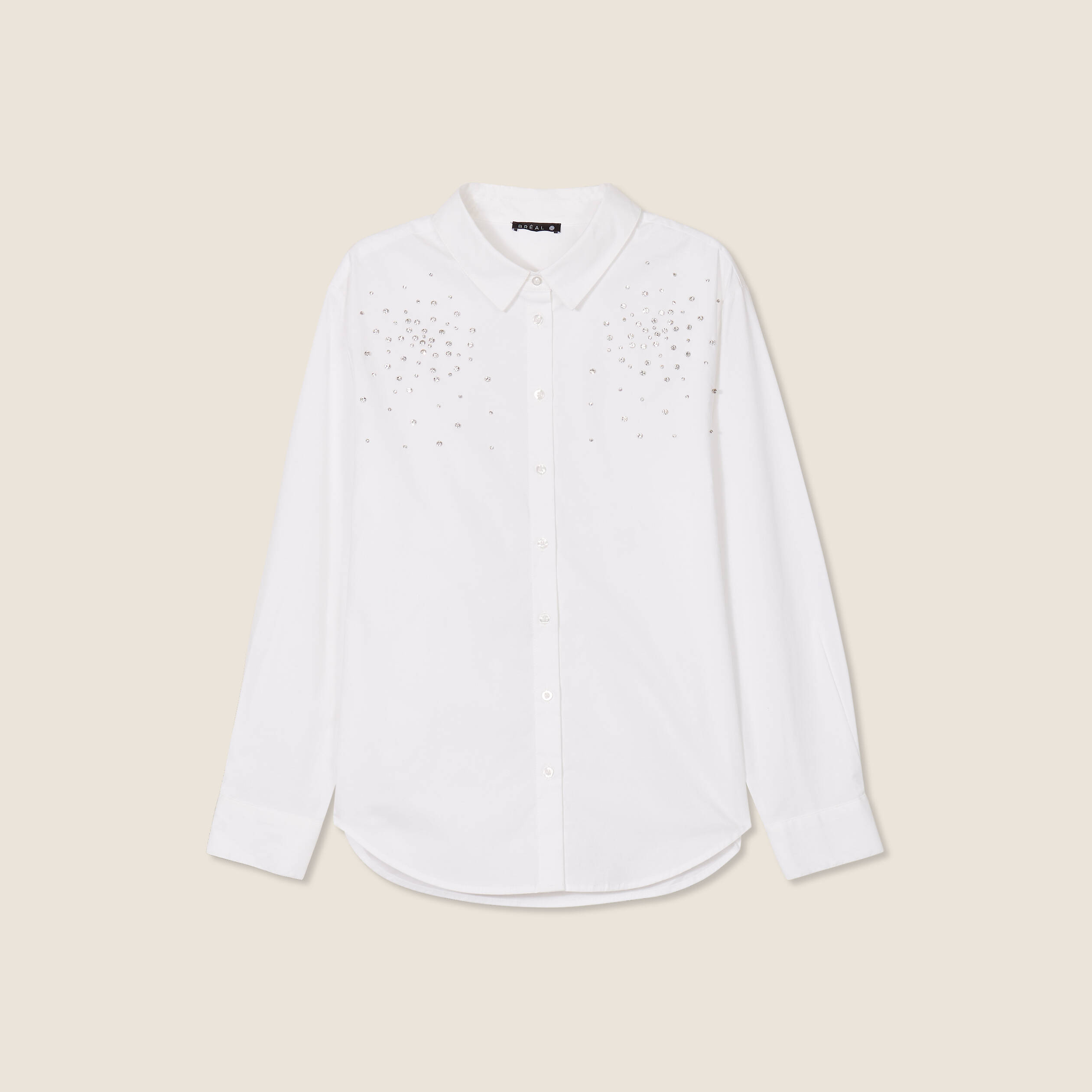 Chemise manches longues strass ecru femme