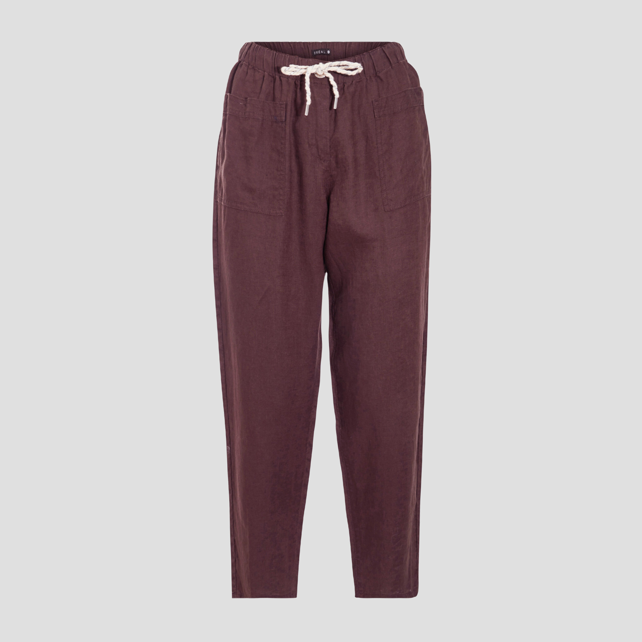 Pantalon battle en lin marron fonc&eacute; femme