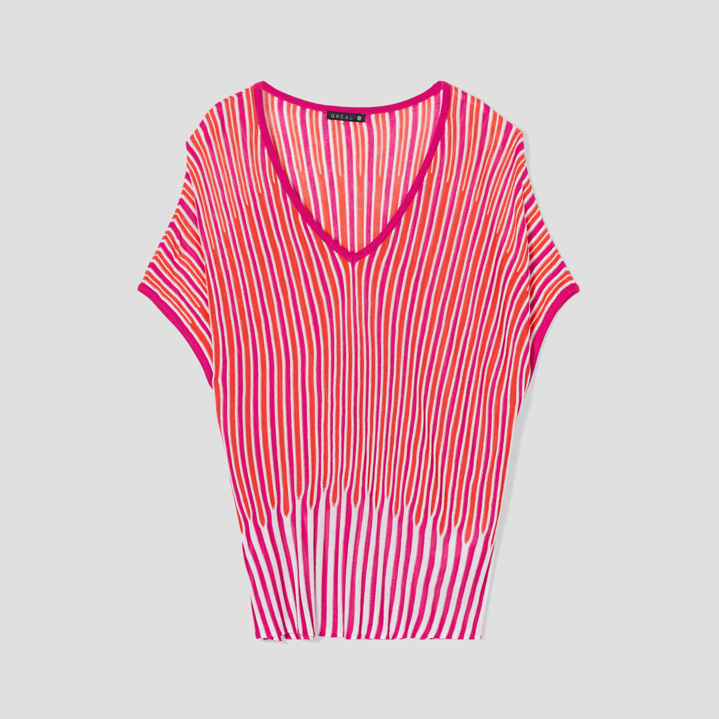 Pull manche courte sales col v femme