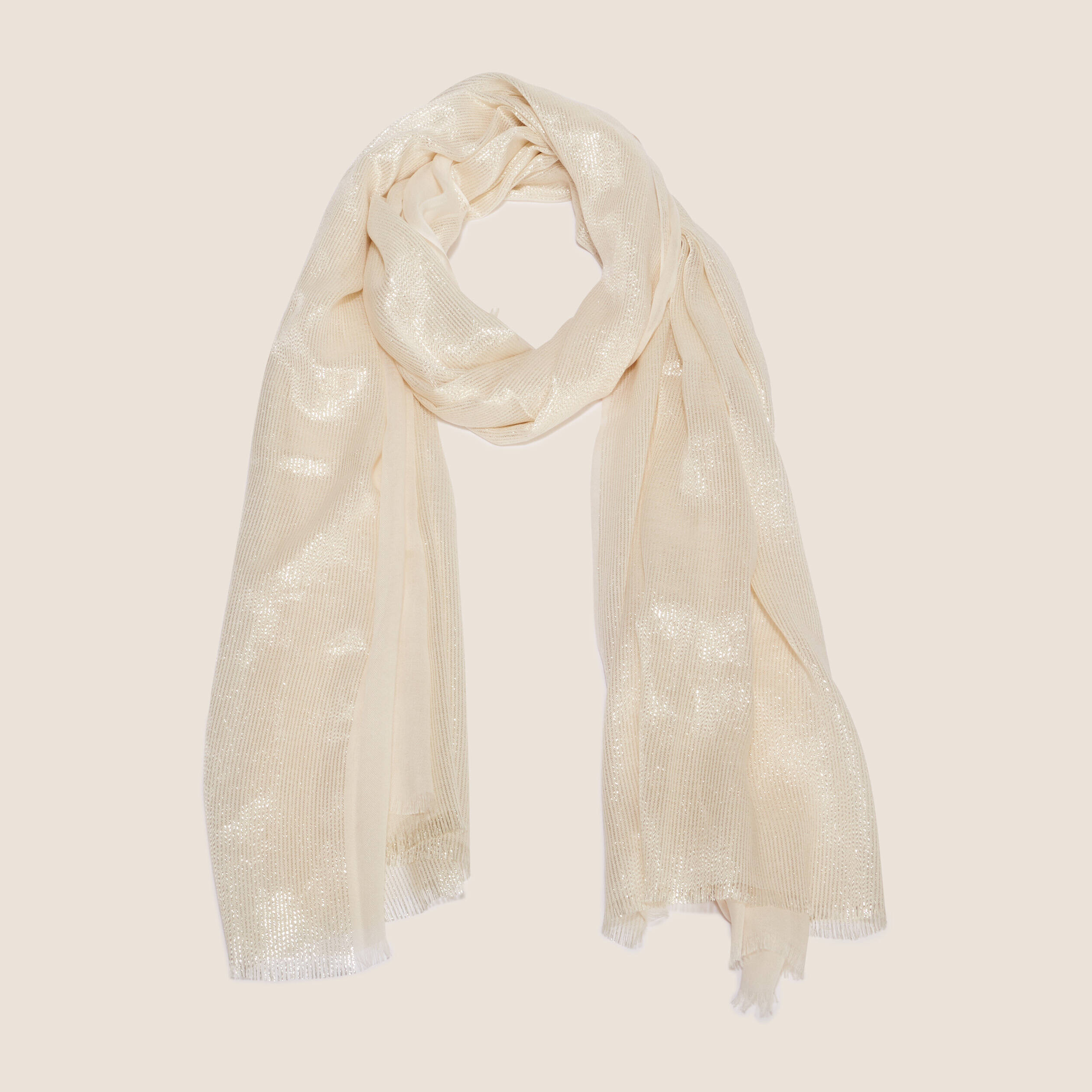 Foulard brillant à franges ecru femme