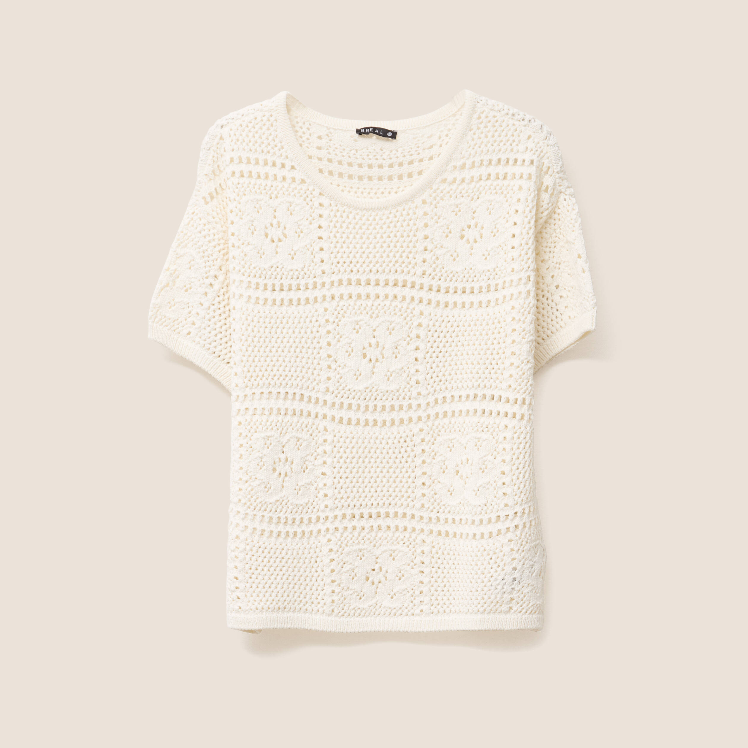 pull court col rond manches courtes ecru femme Pull court col rond manches courtes ecru femme