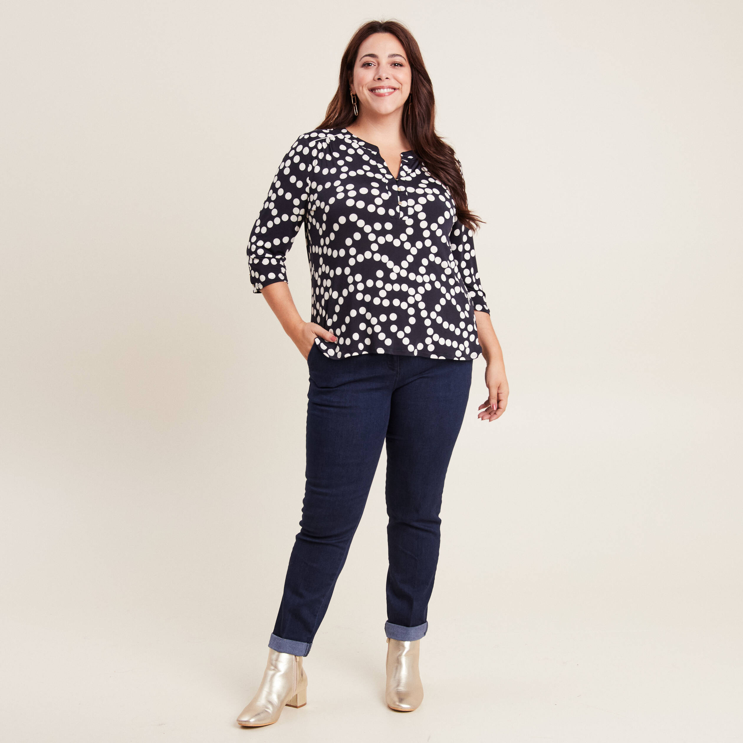 Blouse manches 3/4 noir femme