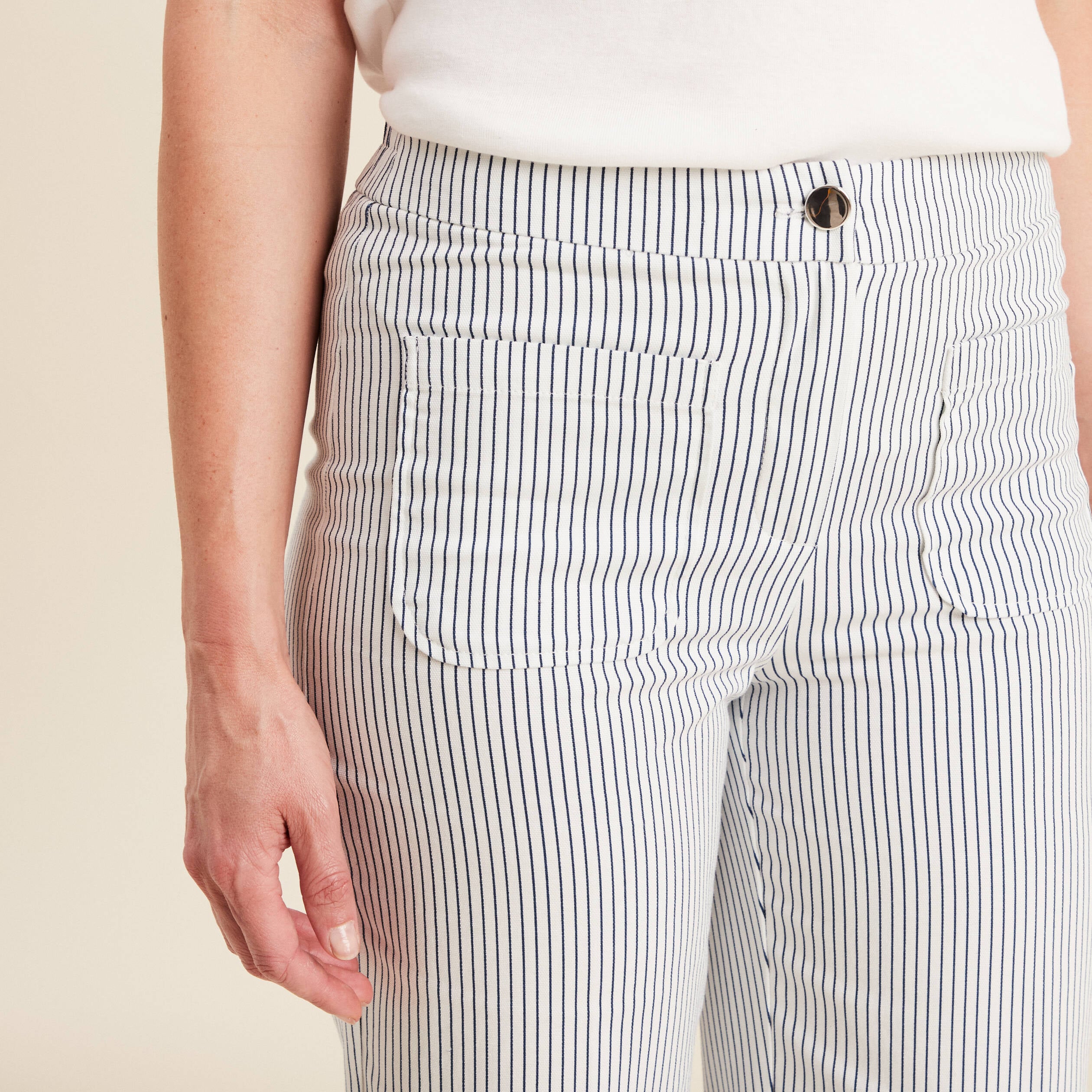 Pantalon droit taille haute blanc femme