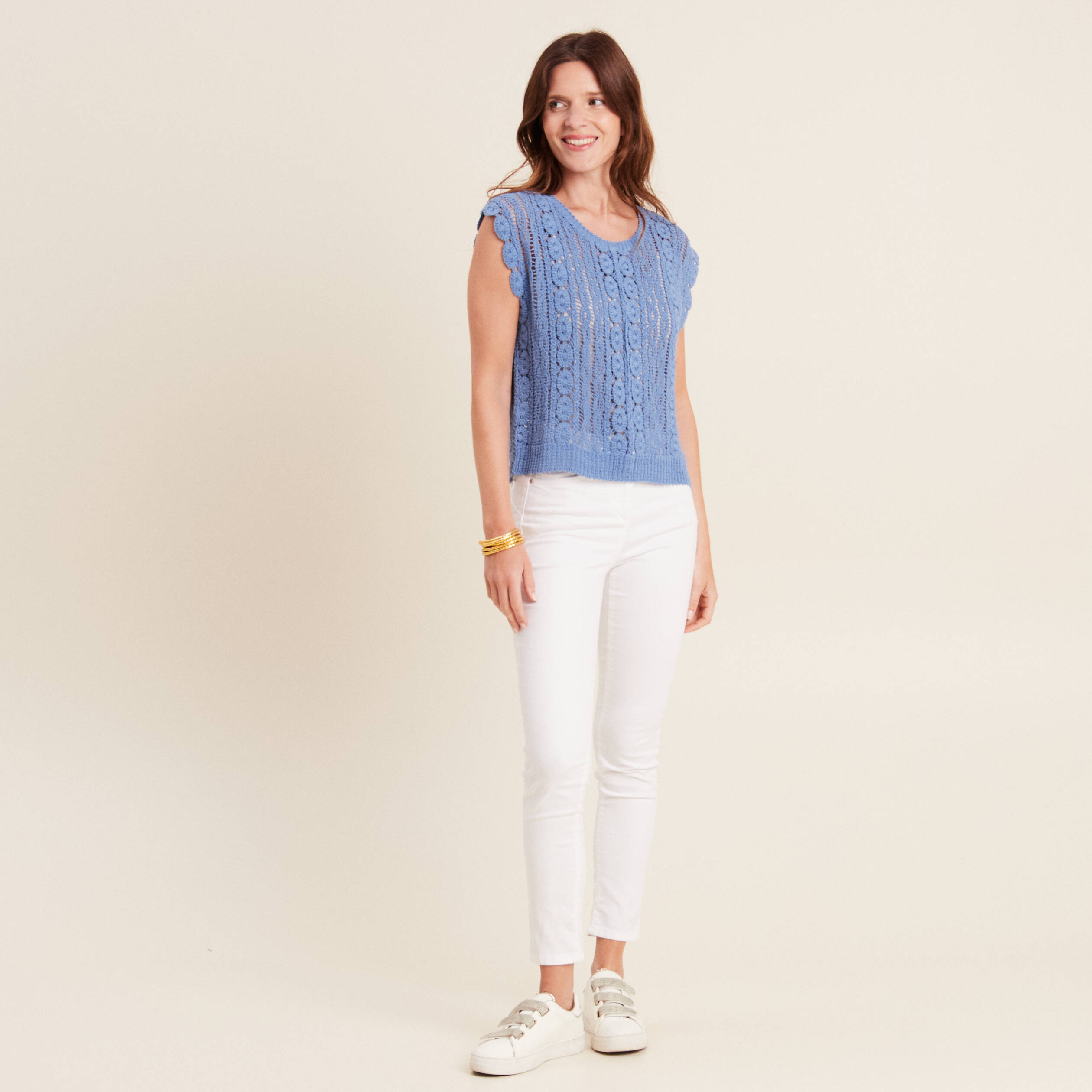 Débardeur macramé bleu ciel femme