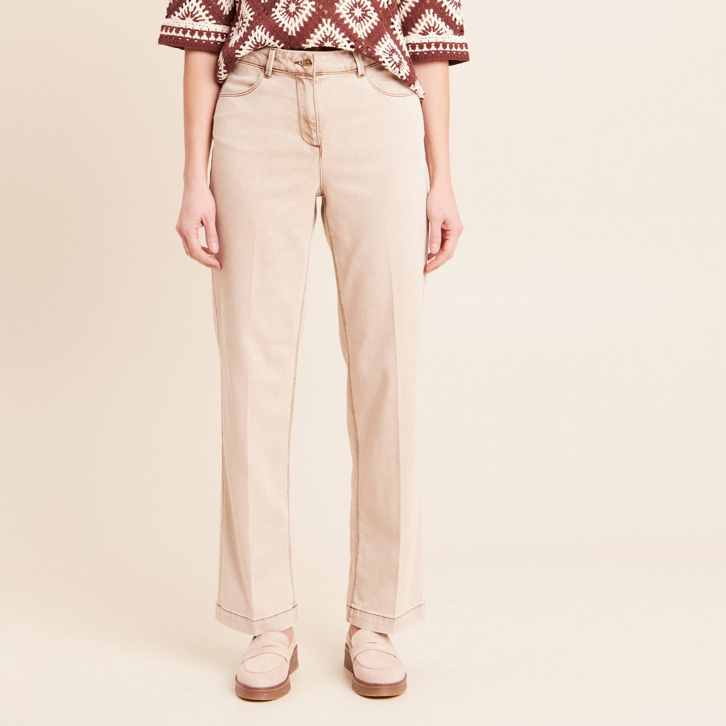 Jean coupe droite taille standard denim beige femme