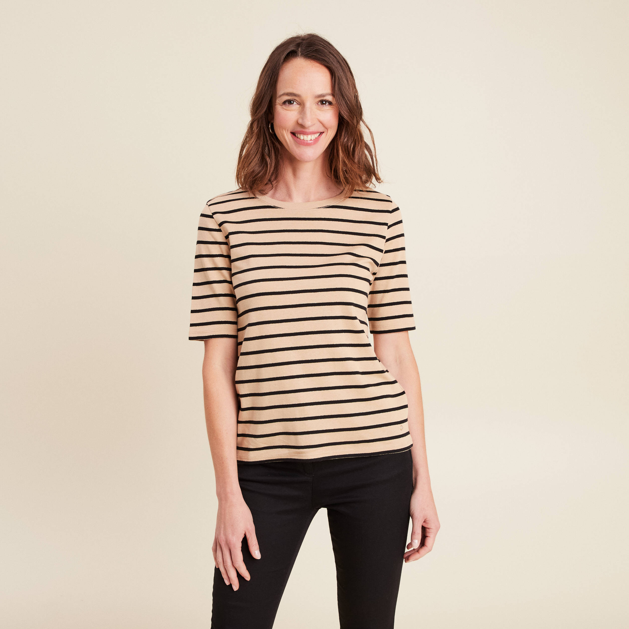t shirt col rond marron clair femme T-shirt col rond marron clair femme