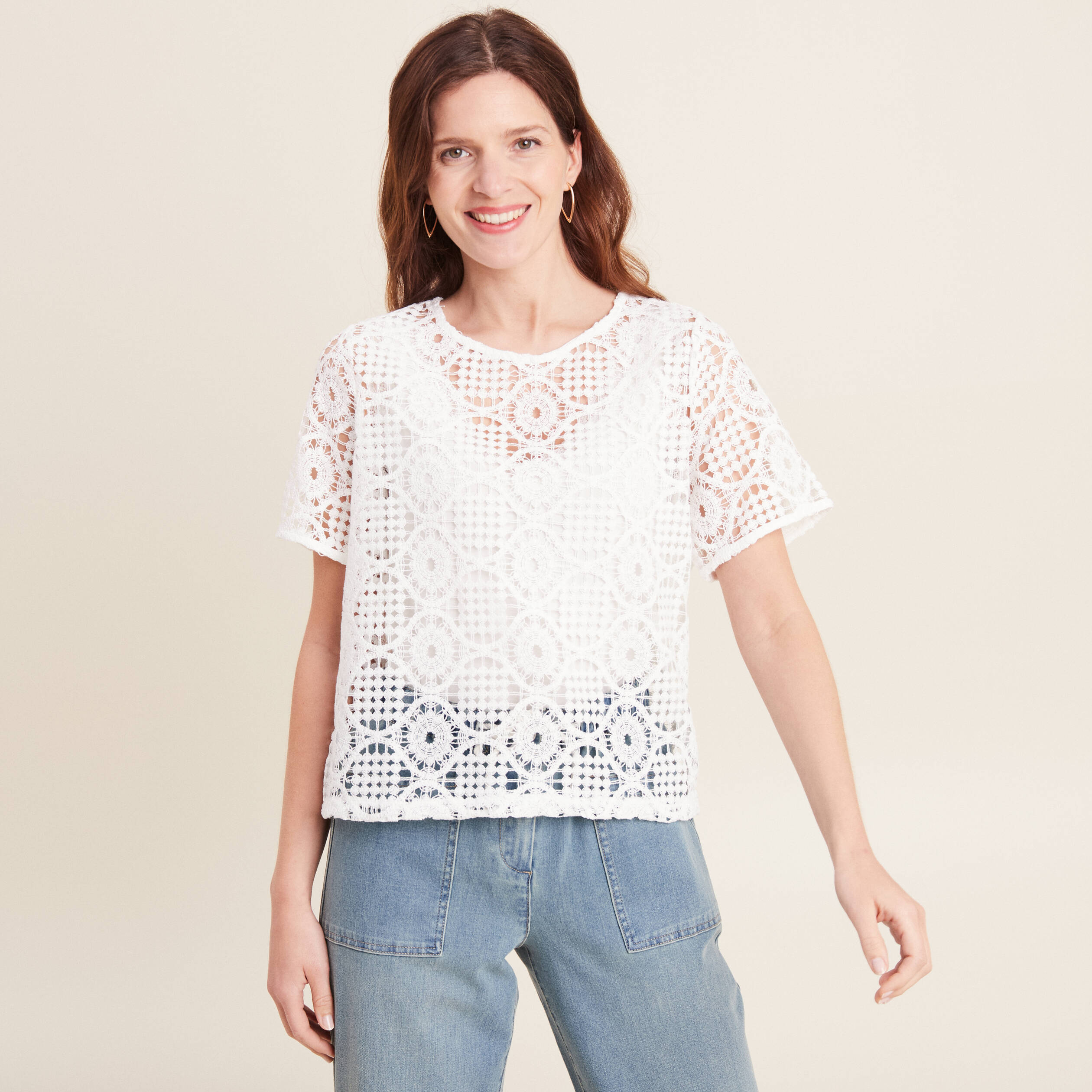 T-shirt manches courtes ecru femme