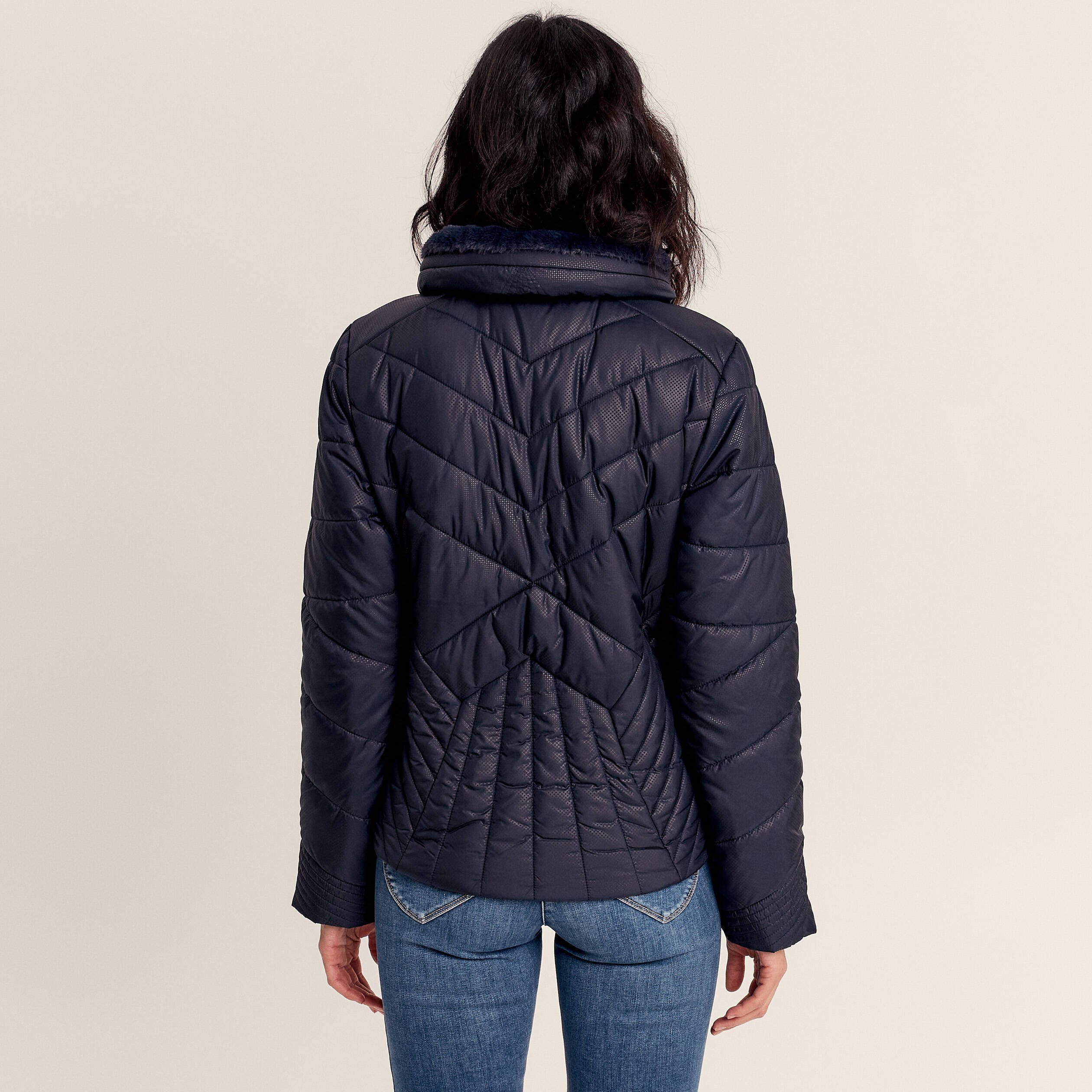 Doudoune déperlante droite zippée bleu foncé femme