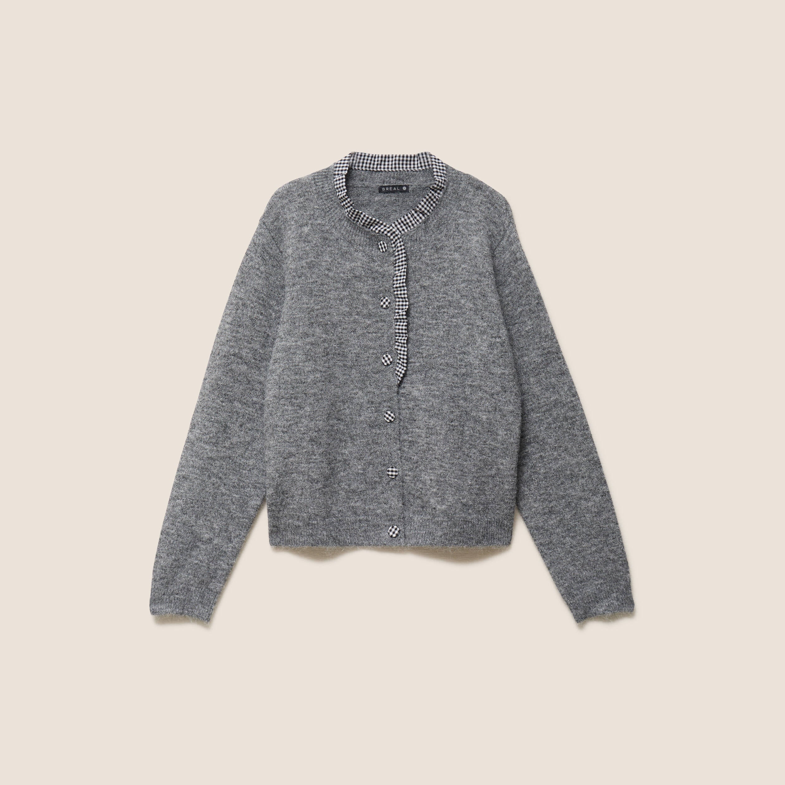 Gilet avec d&eacute;tails au col gris fonc&eacute; femme