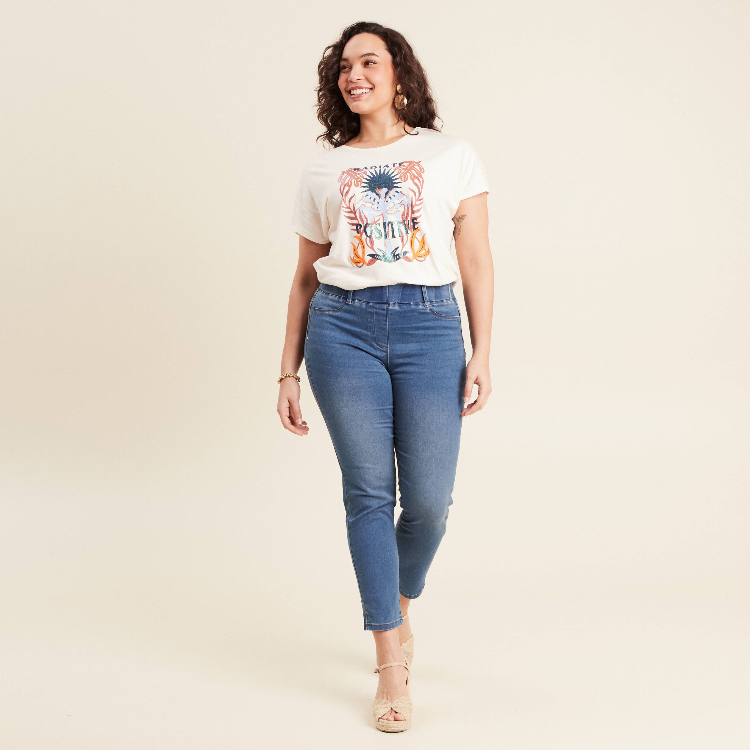 T-shirt manches courtes ecru femme